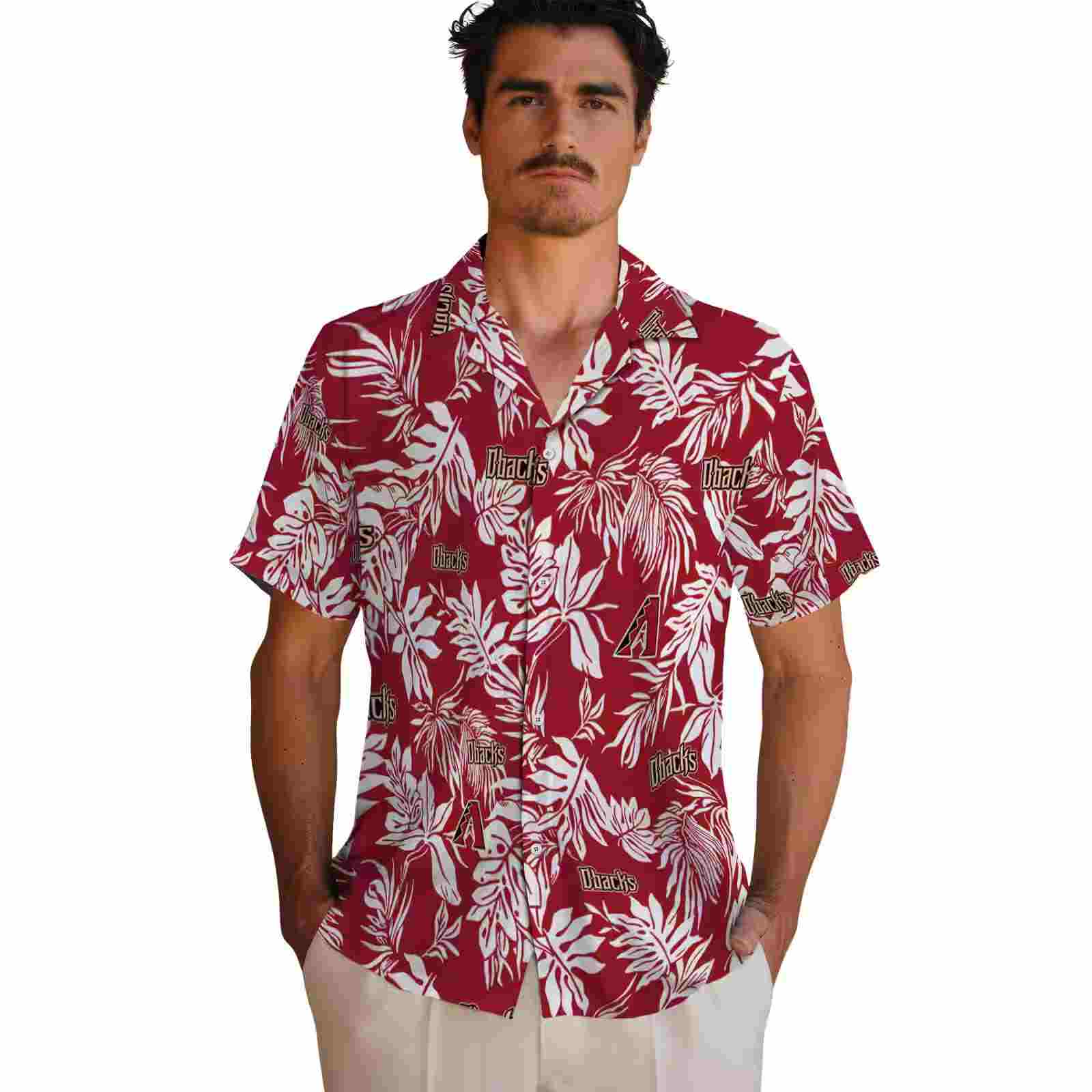 arizona diamondbacks tropical leaf red white hawaiian shirt fashion forward