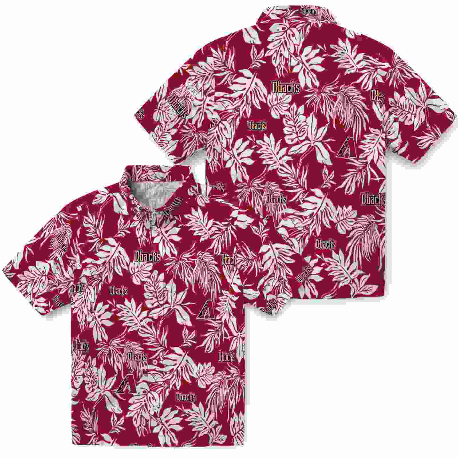 arizona diamondbacks tropical leaf red white hawaiian shirt high quality