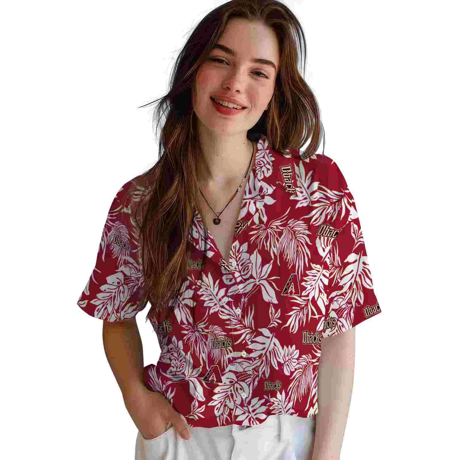 arizona diamondbacks tropical leaf red white hawaiian shirt latest model