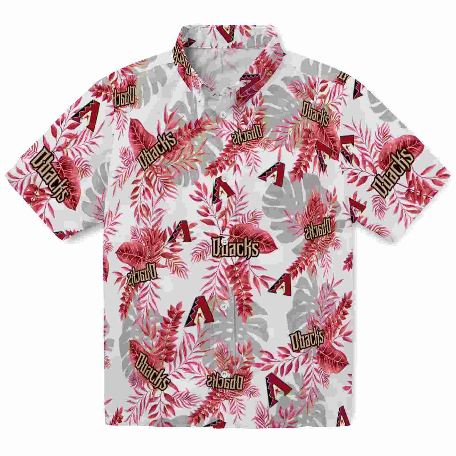 Arizona Diamondbacks Tropical Leaves Red White Hawaiian Shirt