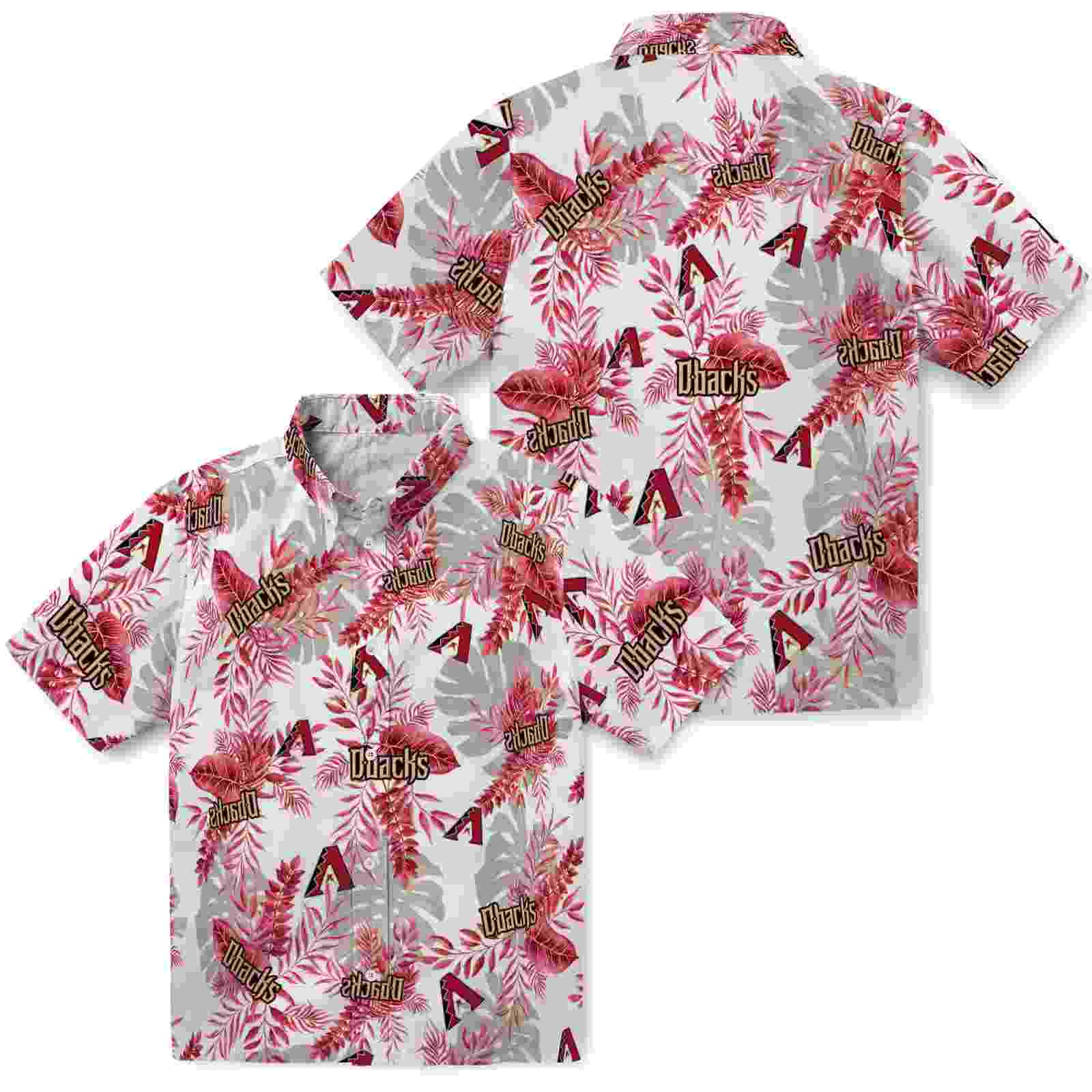 arizona diamondbacks tropical leaves red white hawaiian shirt high quality