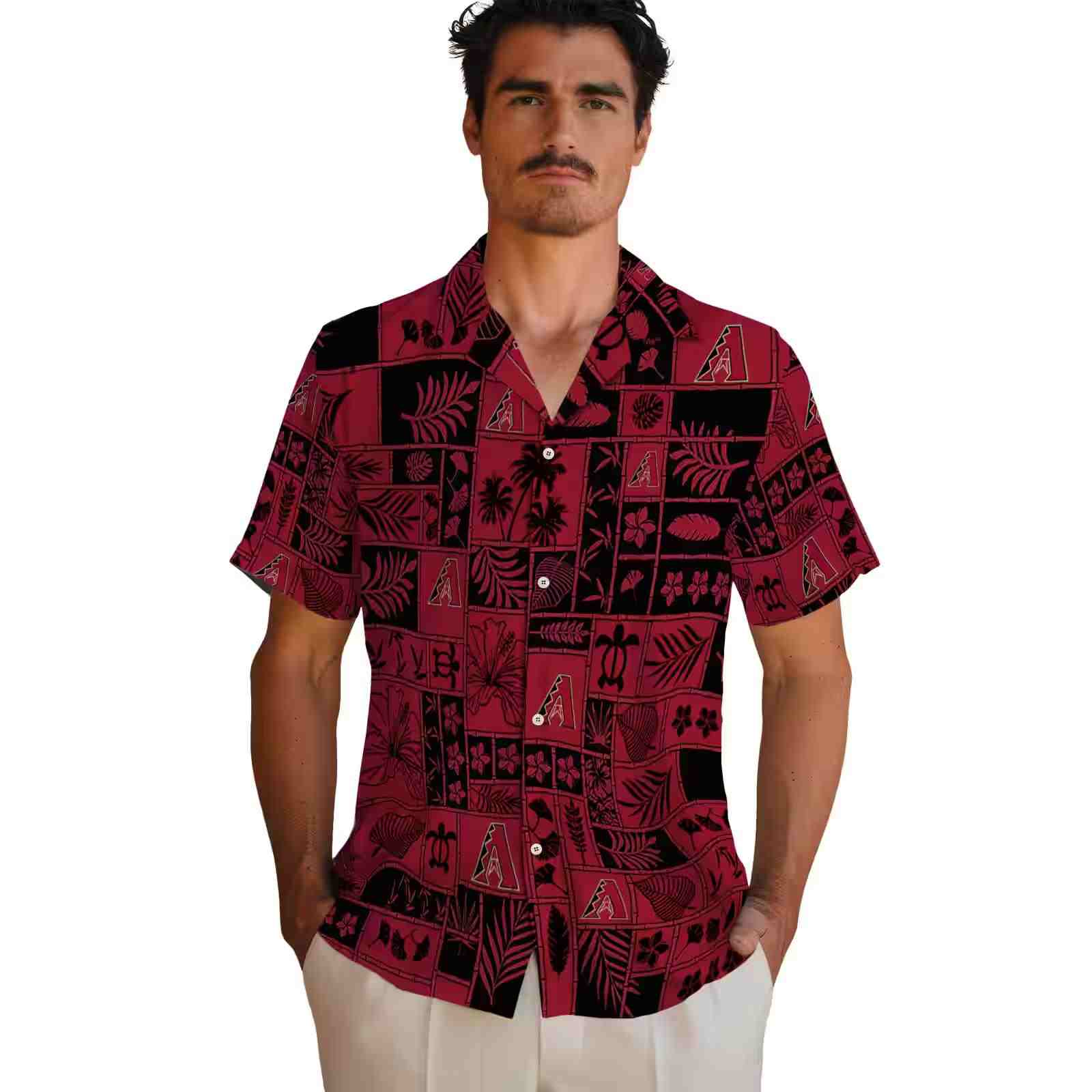 arizona diamondbacks tropical patchwork red black hawaiian shirt fashion forward