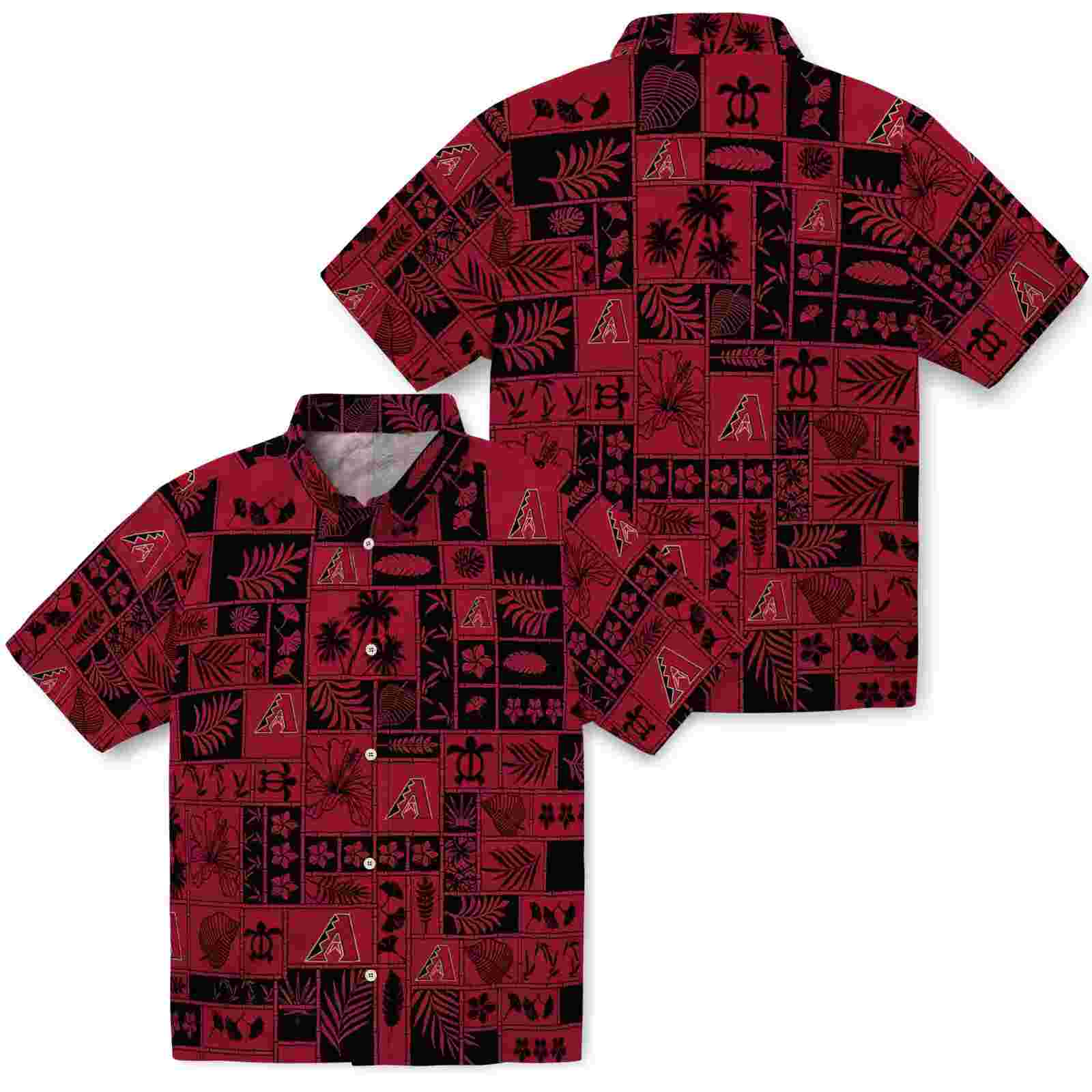 arizona diamondbacks tropical patchwork red black hawaiian shirt high quality