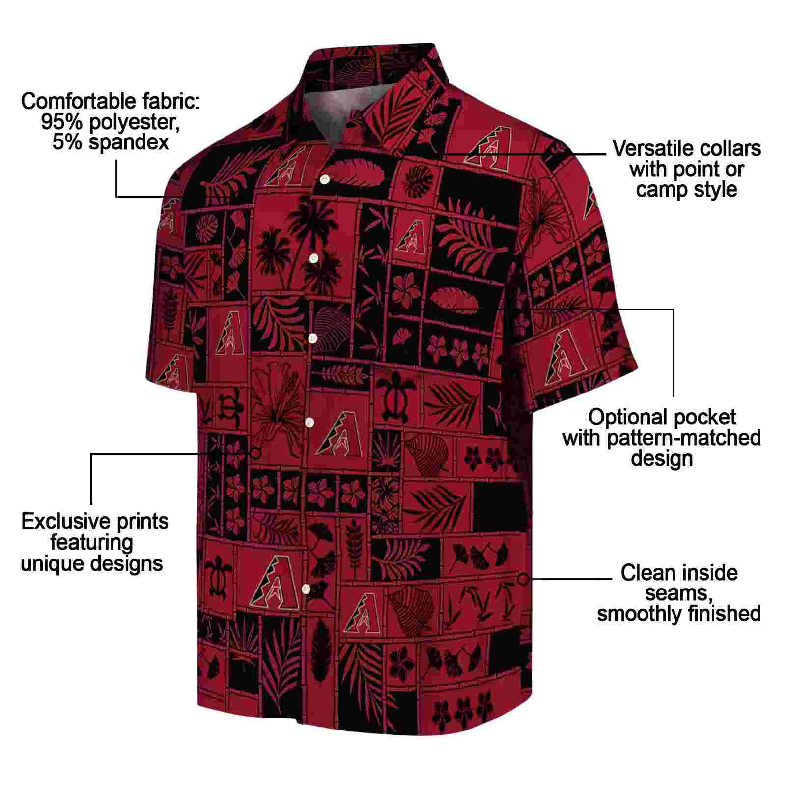 arizona diamondbacks tropical patchwork red black hawaiian shirt new arrival