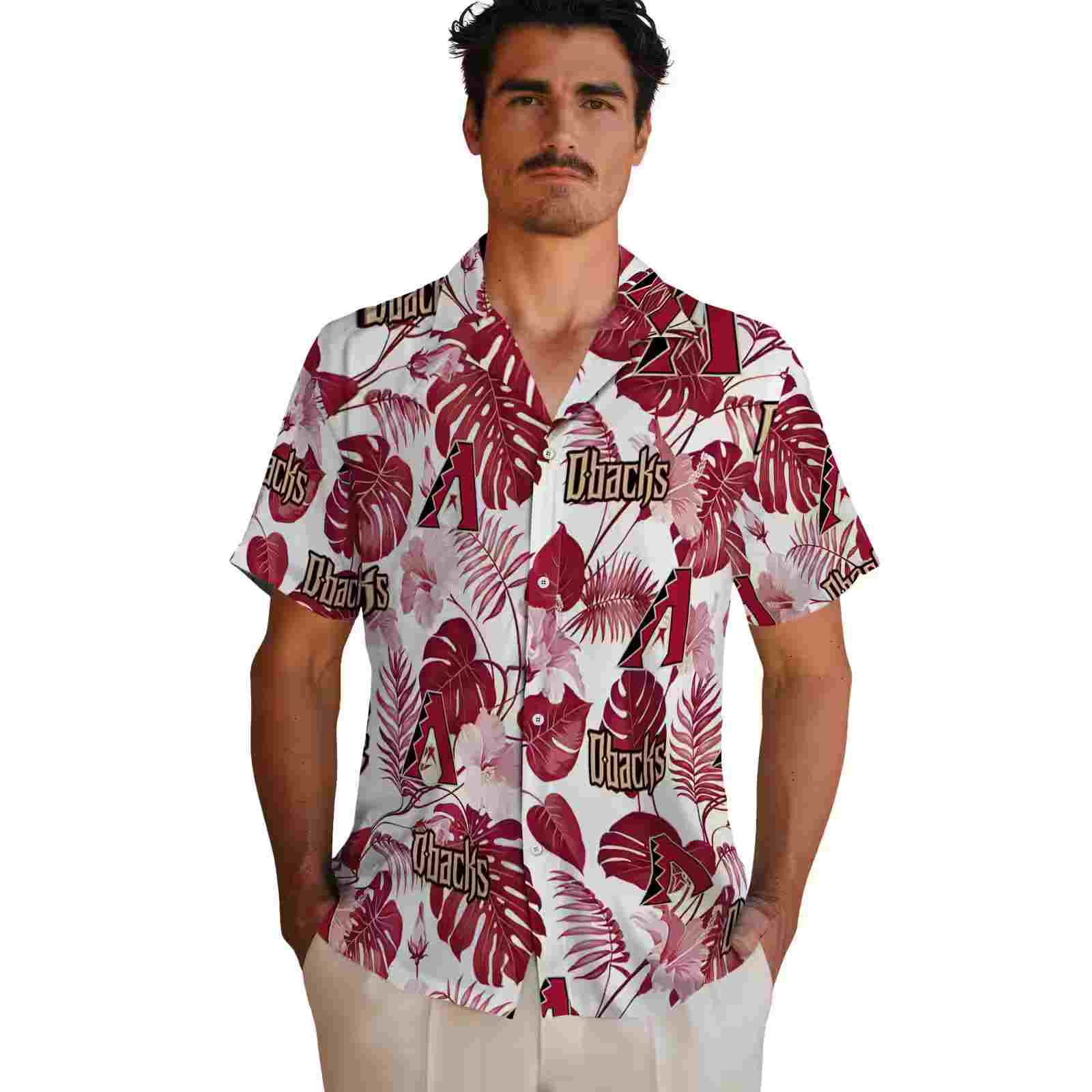 arizona diamondbacks tropical plants red white hawaiian shirt fashion forward