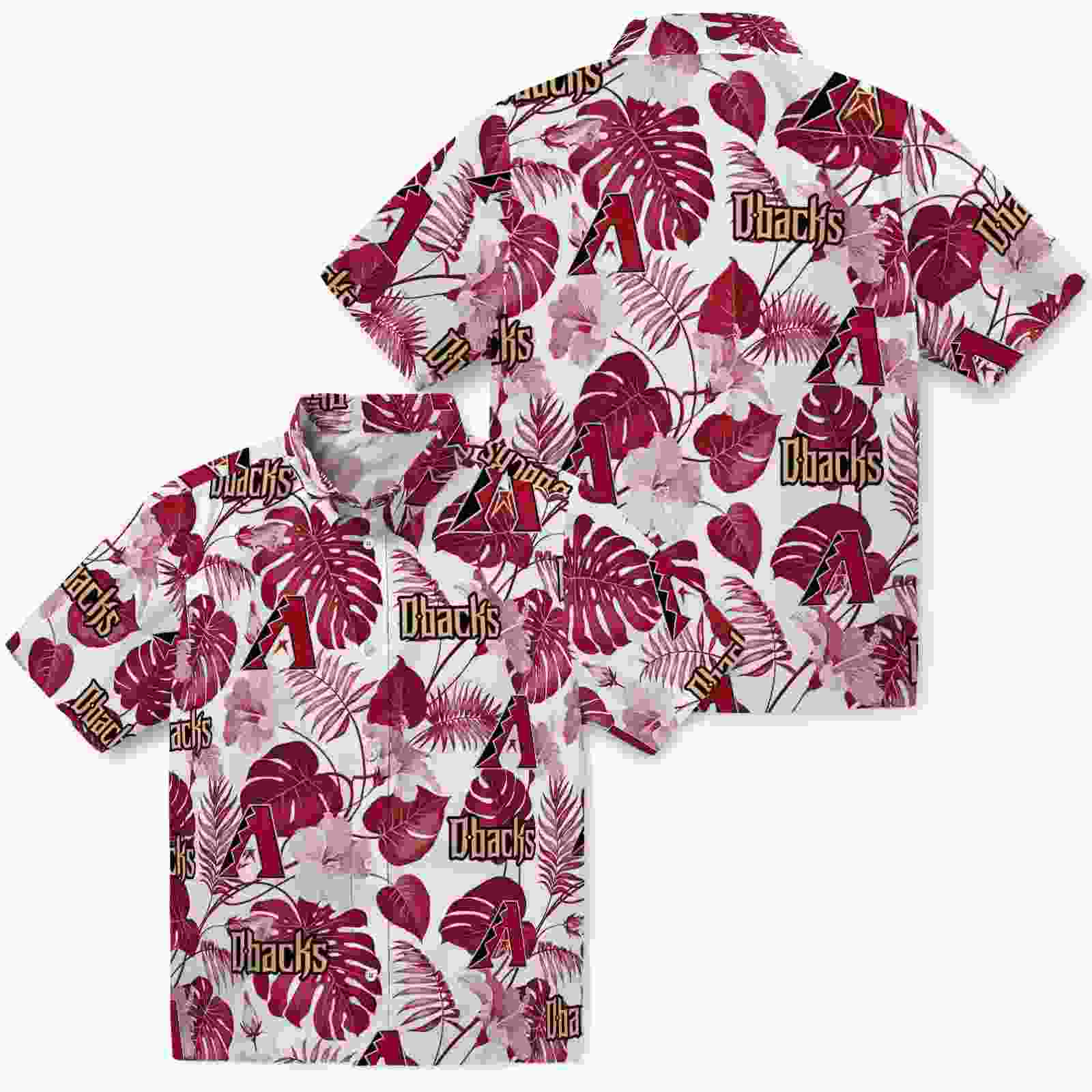 arizona diamondbacks tropical plants red white hawaiian shirt high quality