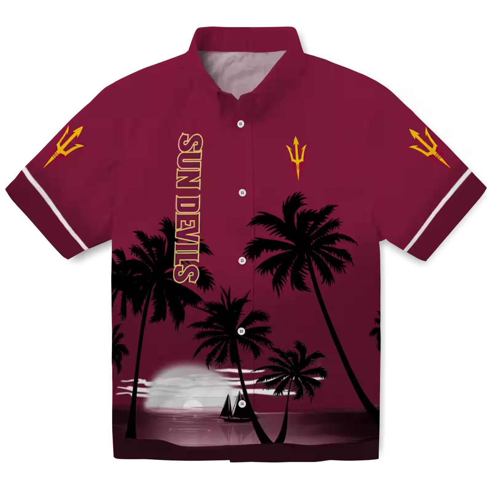 Arizona State Sun Devils Beach Sunset Maroon Black Hawaiian Shirt