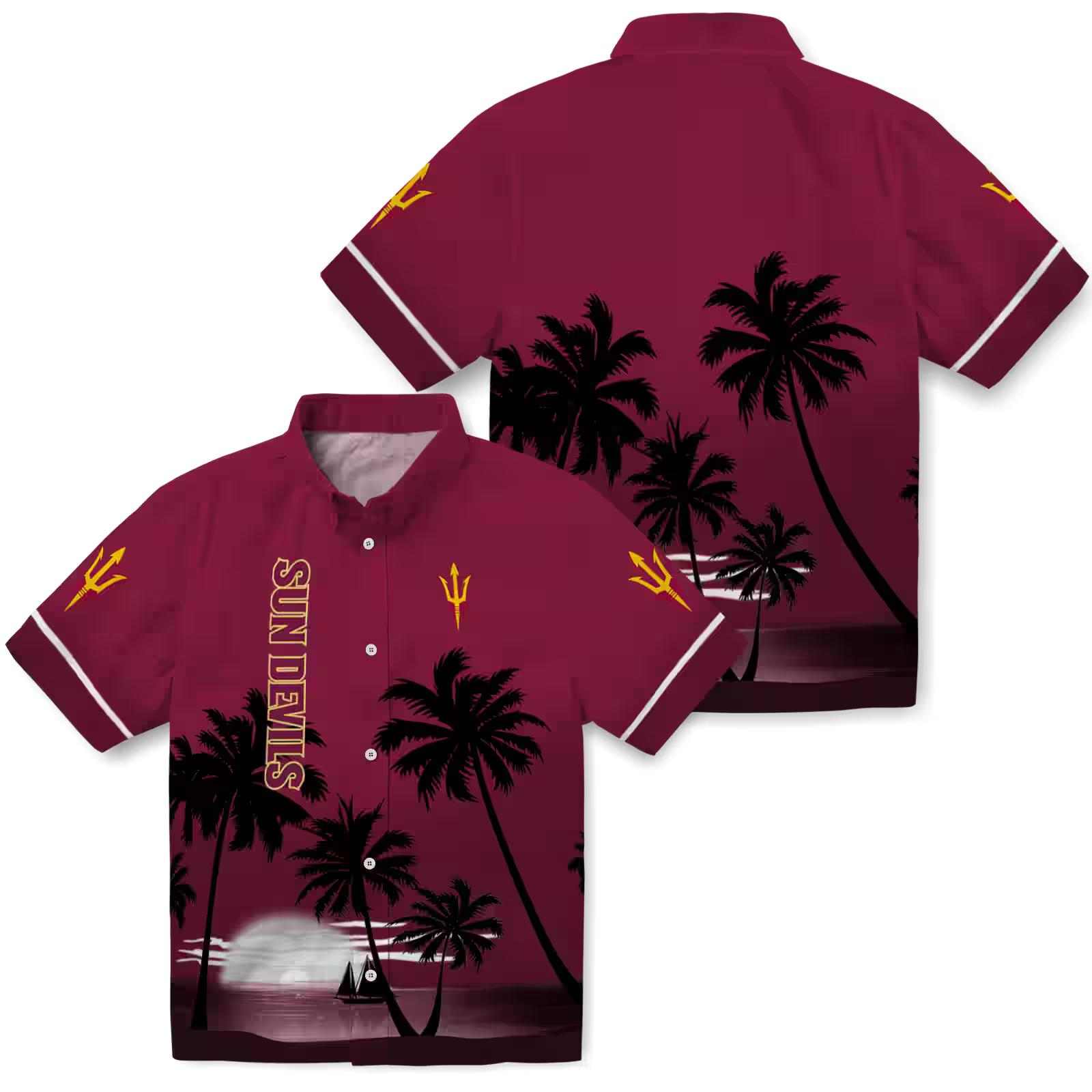 arizona state sun devils beach sunset maroon black hawaiian shirt high quality