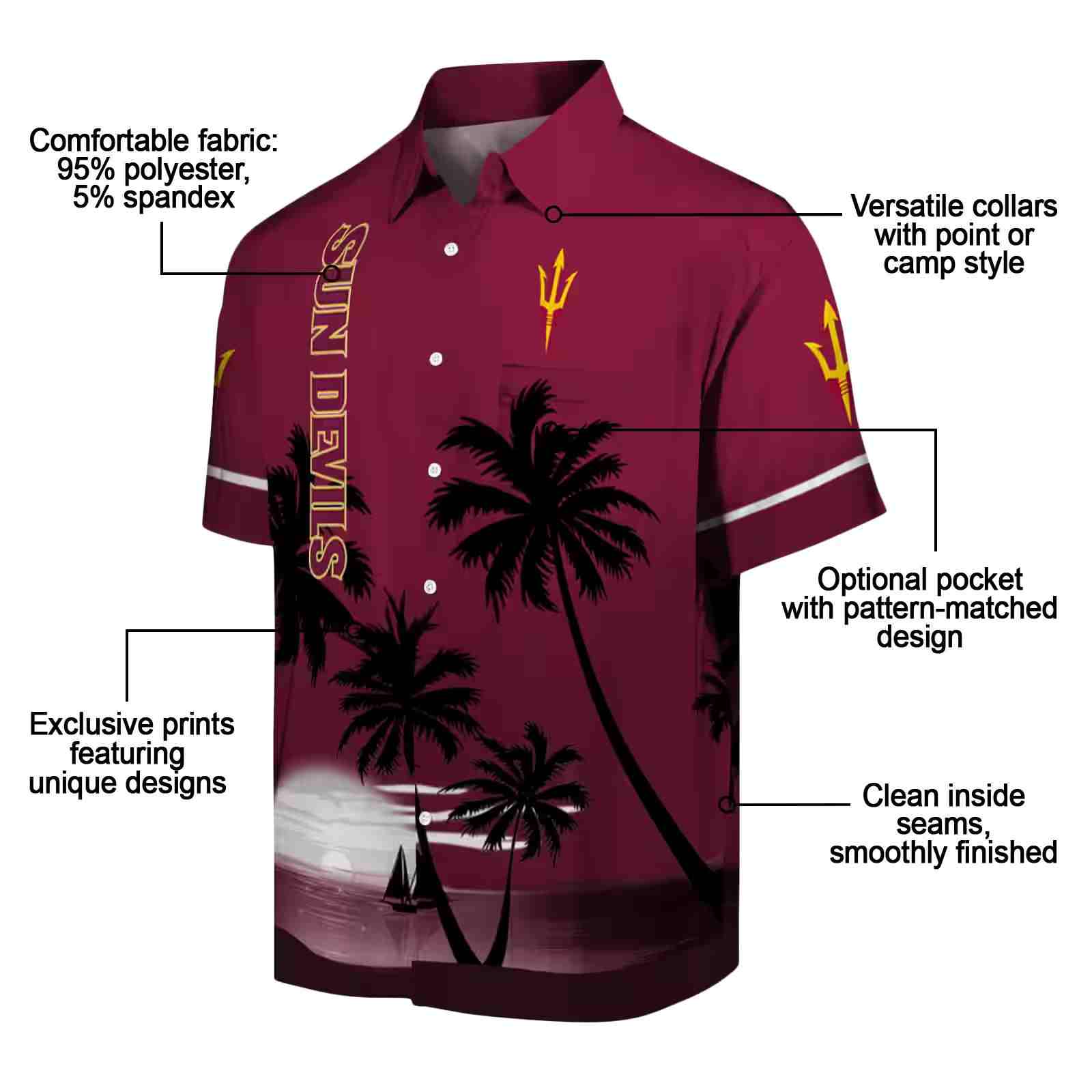 arizona state sun devils beach sunset maroon black hawaiian shirt new arrival