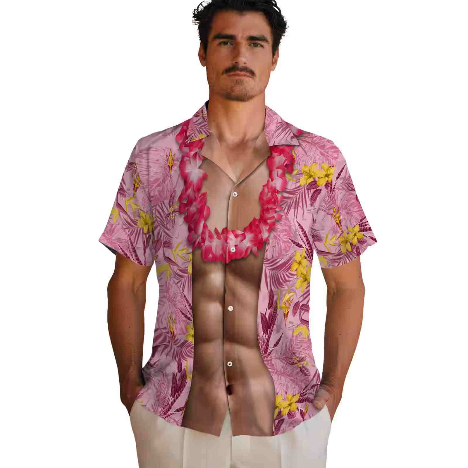 arizona state sun devils chest illusion maroon hawaiian shirt fashion forward