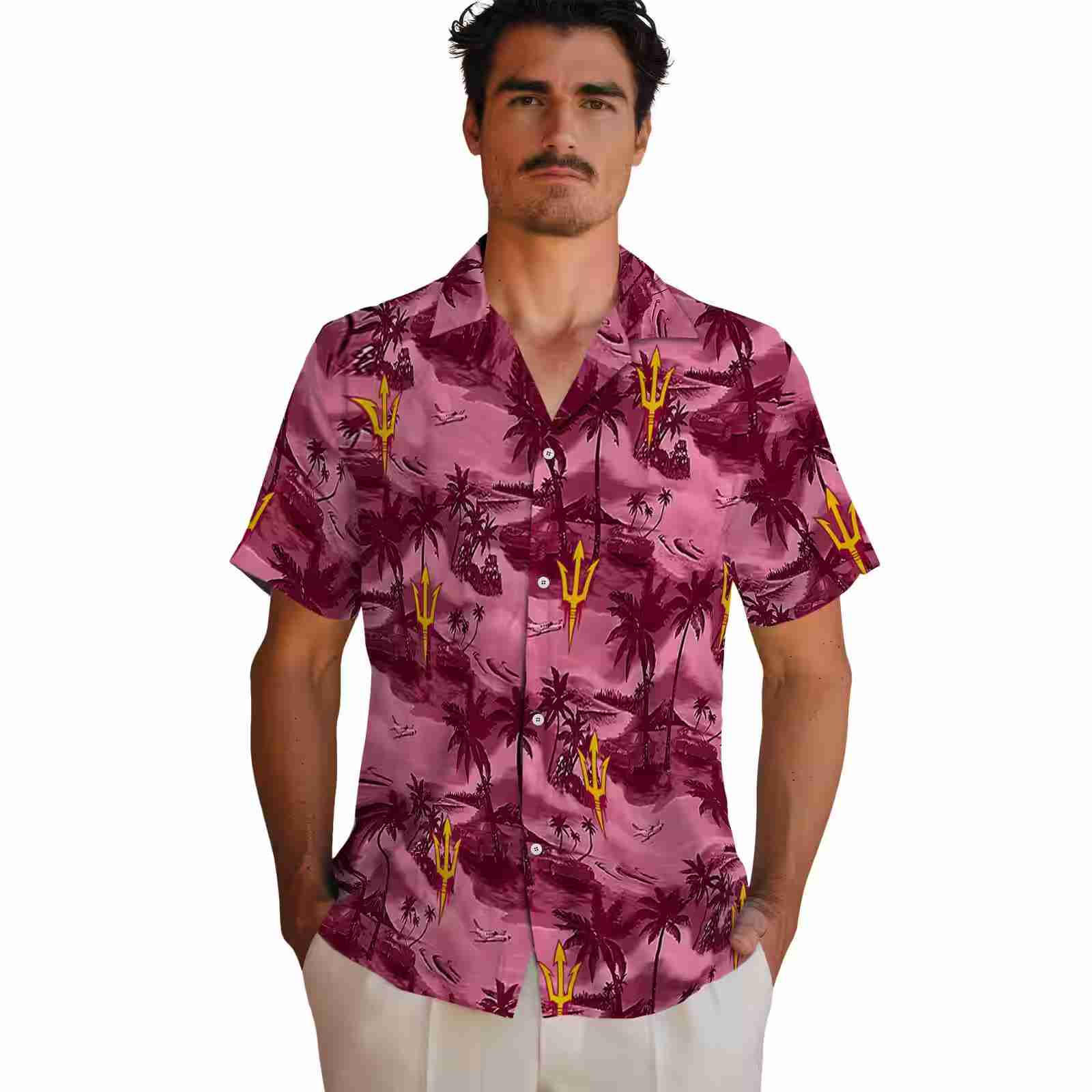 arizona state sun devils coastal palms maroon hawaiian shirt fashion forward