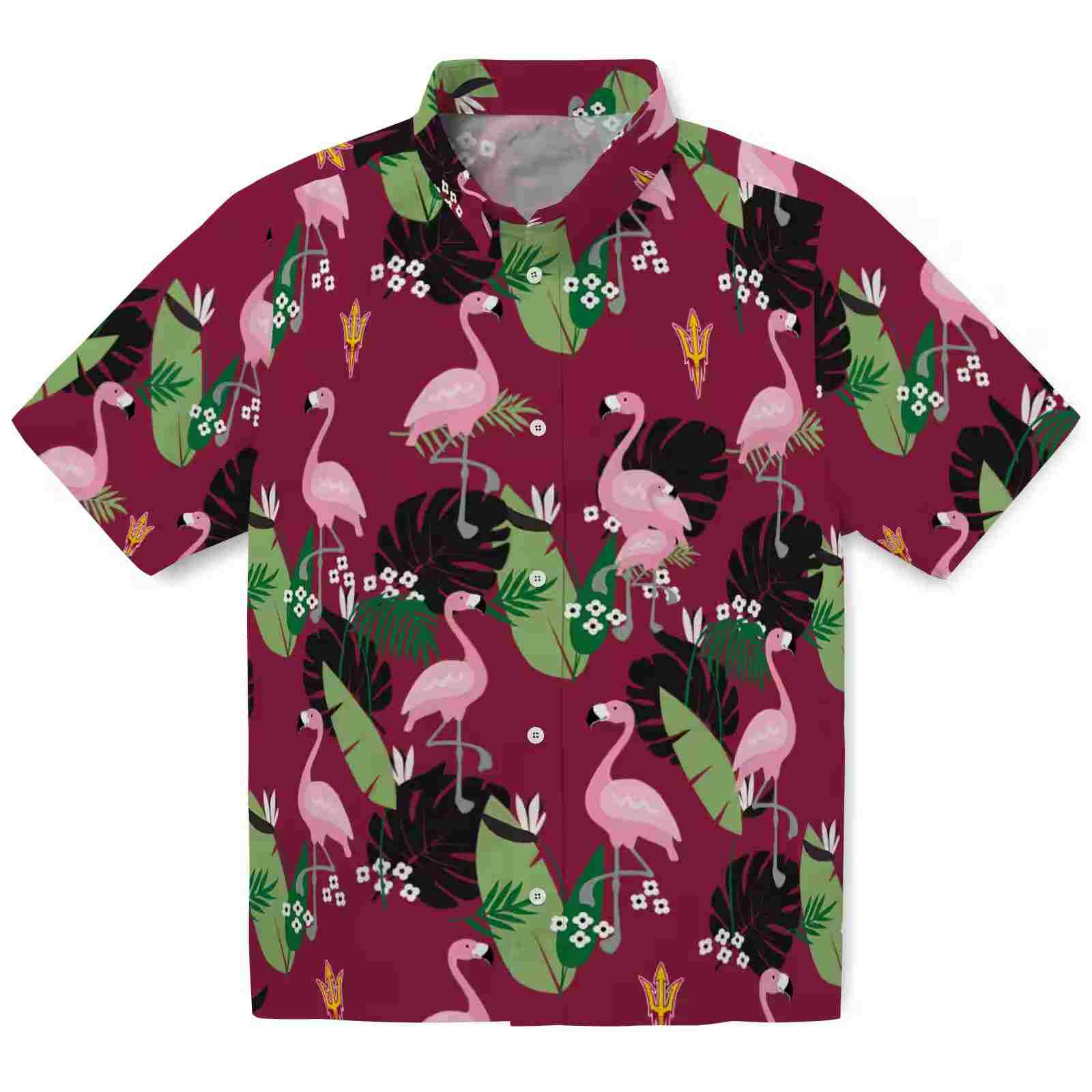 Arizona State Sun Devils Flamingo Leaf Motif Maroon Hawaiian Shirt