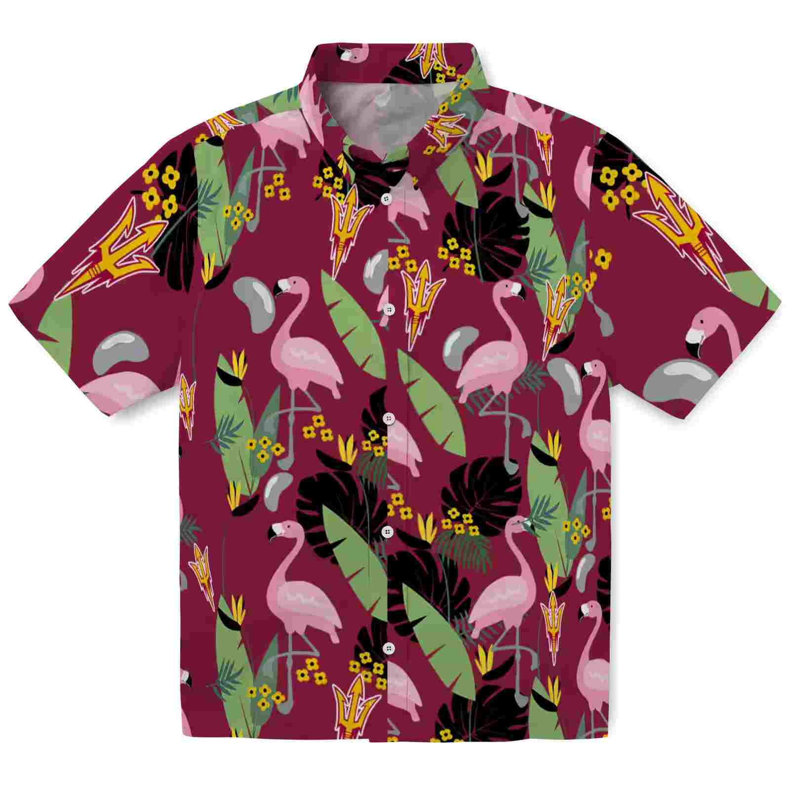 Arizona State Sun Devils Flamingo Leaves Maroon Hawaiian Shirt