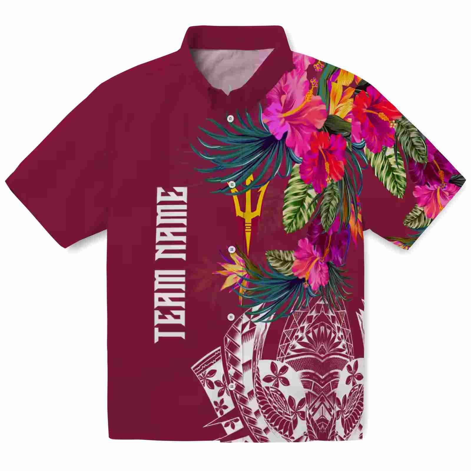 Arizona State Sun Devils Floral Polynesian Maroon Hawaiian Shirt