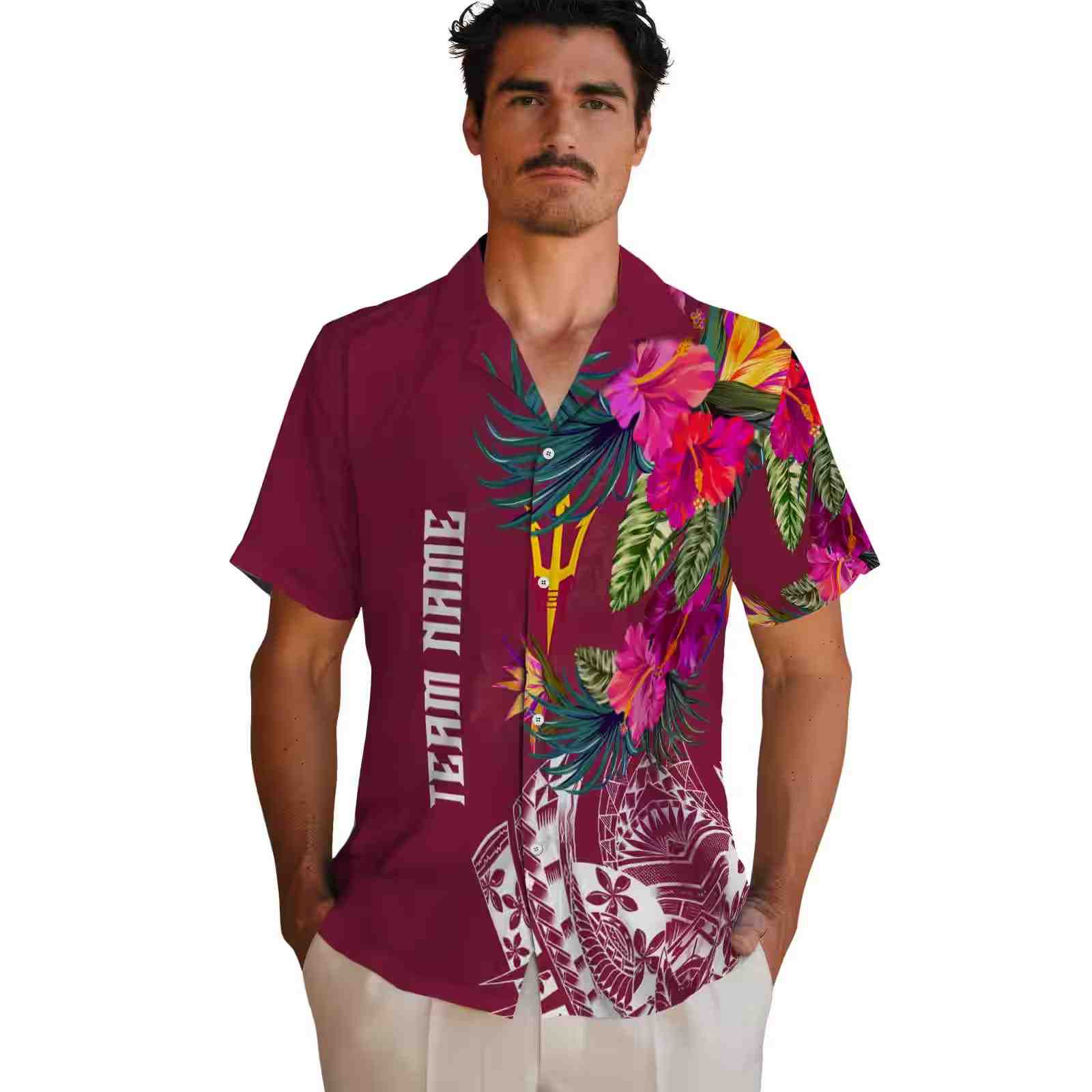 arizona state sun devils floral polynesian maroon hawaiian shirt fashion forward