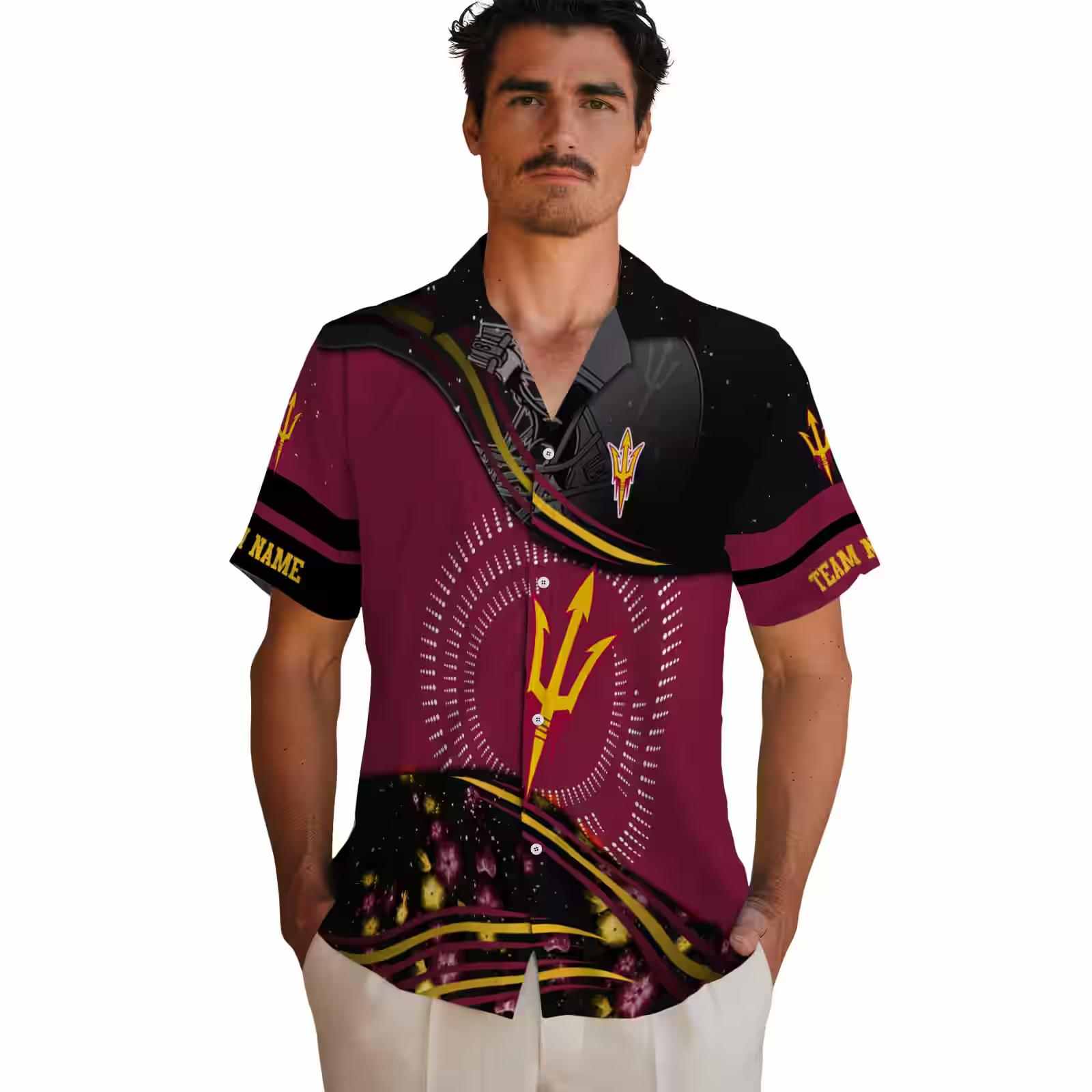 arizona state sun devils football wave maroon black hawaiian shirt fashion forward