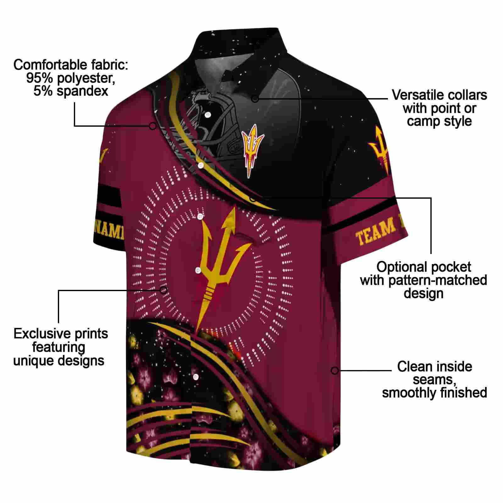 arizona state sun devils football wave maroon black hawaiian shirt new arrival