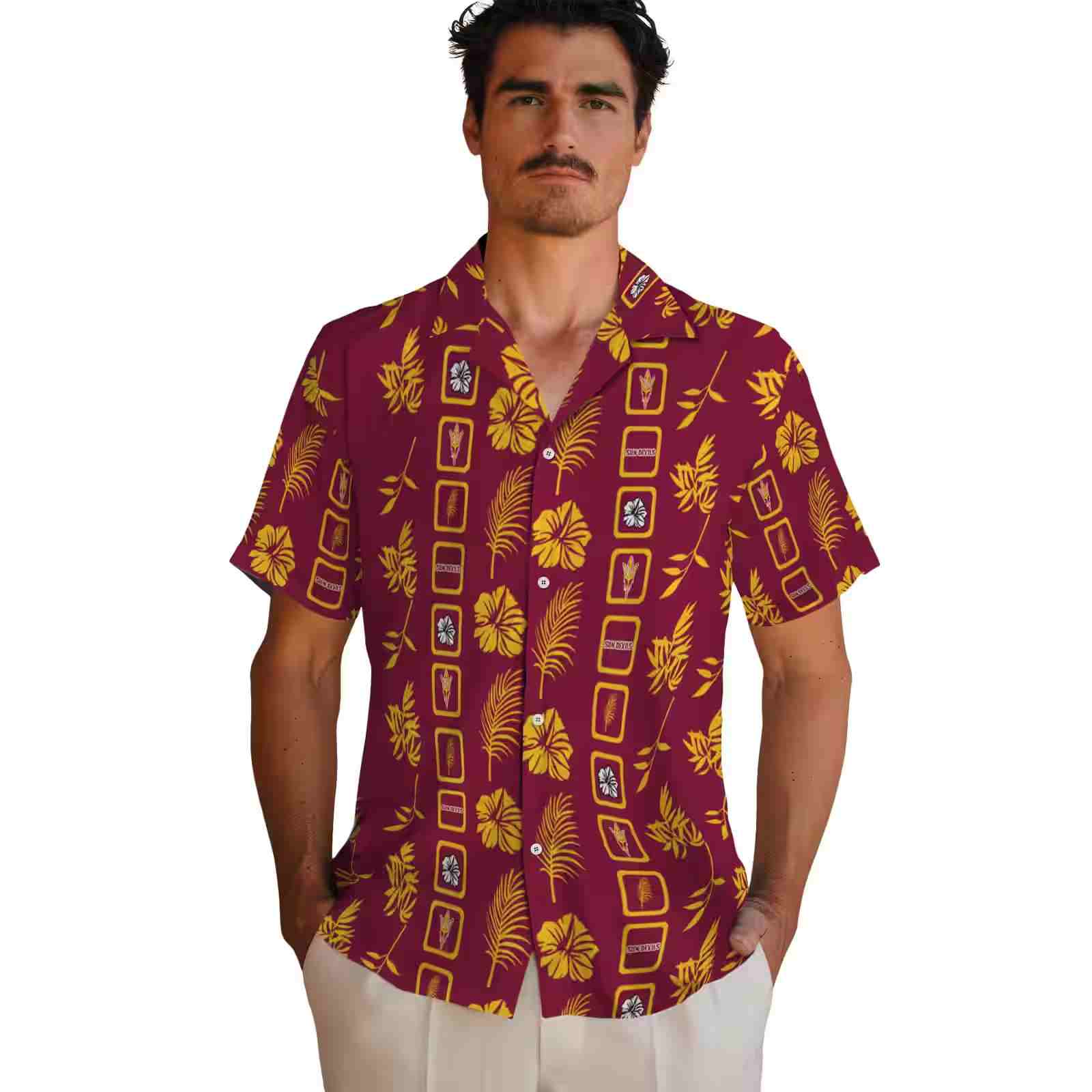 arizona state sun devils framed floral maroon hawaiian shirt fashion forward