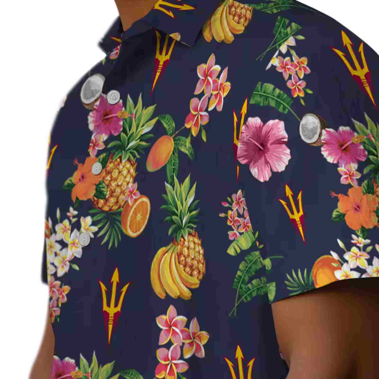 arizona state sun devils hibiscus and fruit navy blue hawaiian shirt trendy