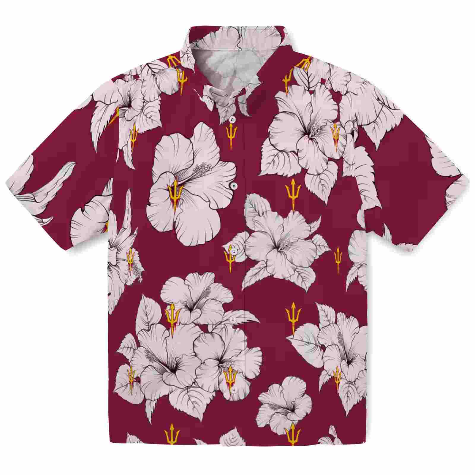 Arizona State Sun Devils Hibiscus Blooms Maroon White Hawaiian Shirt