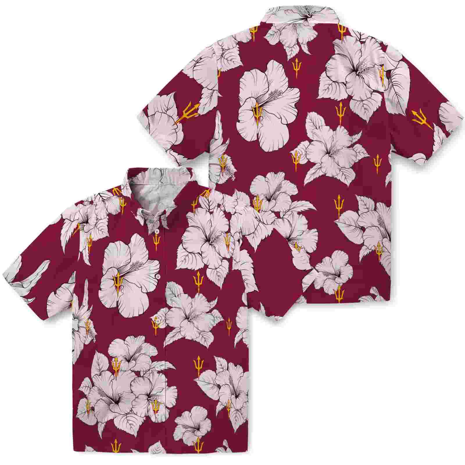 arizona state sun devils hibiscus blooms maroon white hawaiian shirt high quality