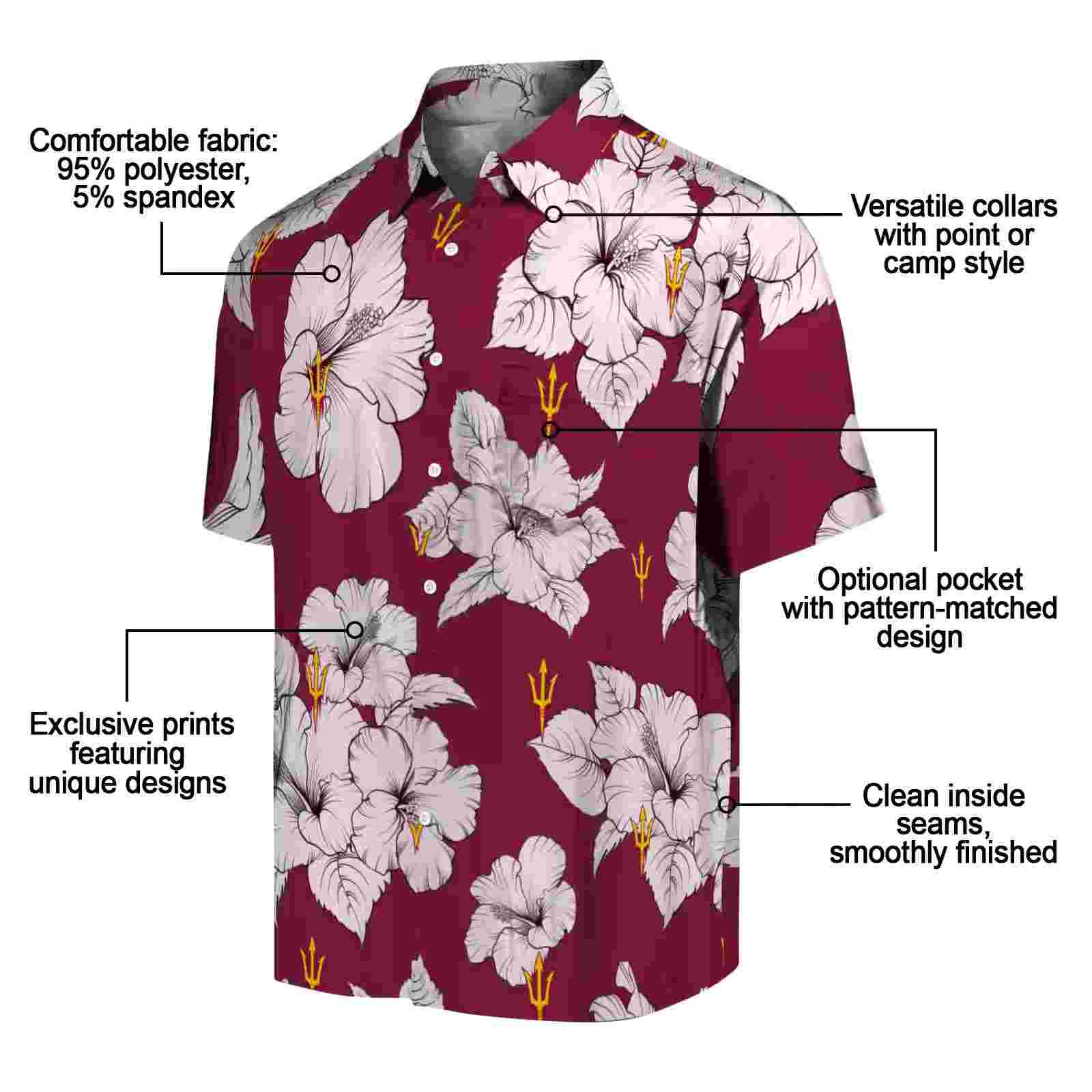 arizona state sun devils hibiscus blooms maroon white hawaiian shirt new arrival