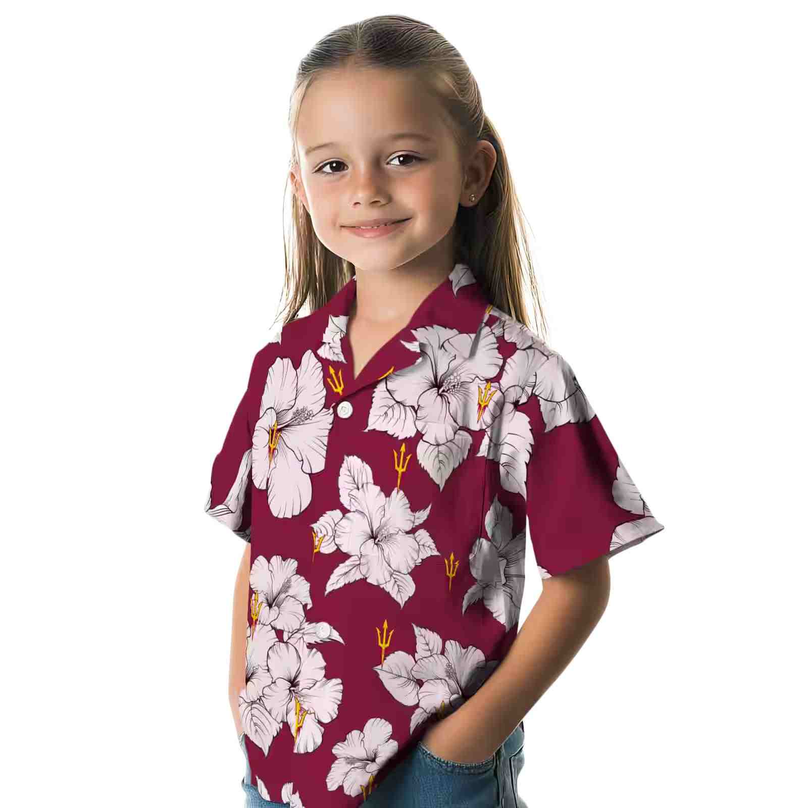 arizona state sun devils hibiscus blooms maroon white hawaiian shirt premium grade