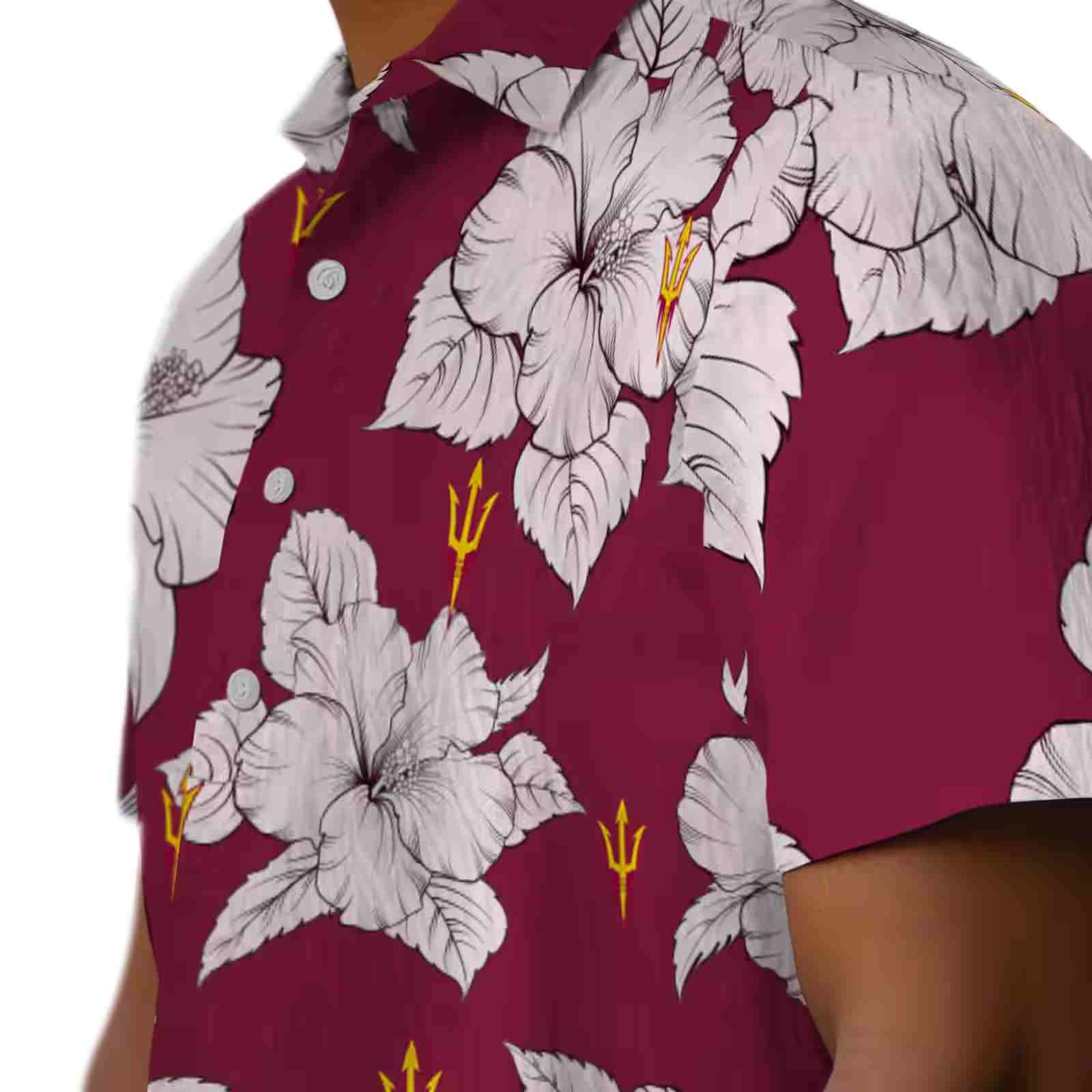 arizona state sun devils hibiscus blooms maroon white hawaiian shirt trendy