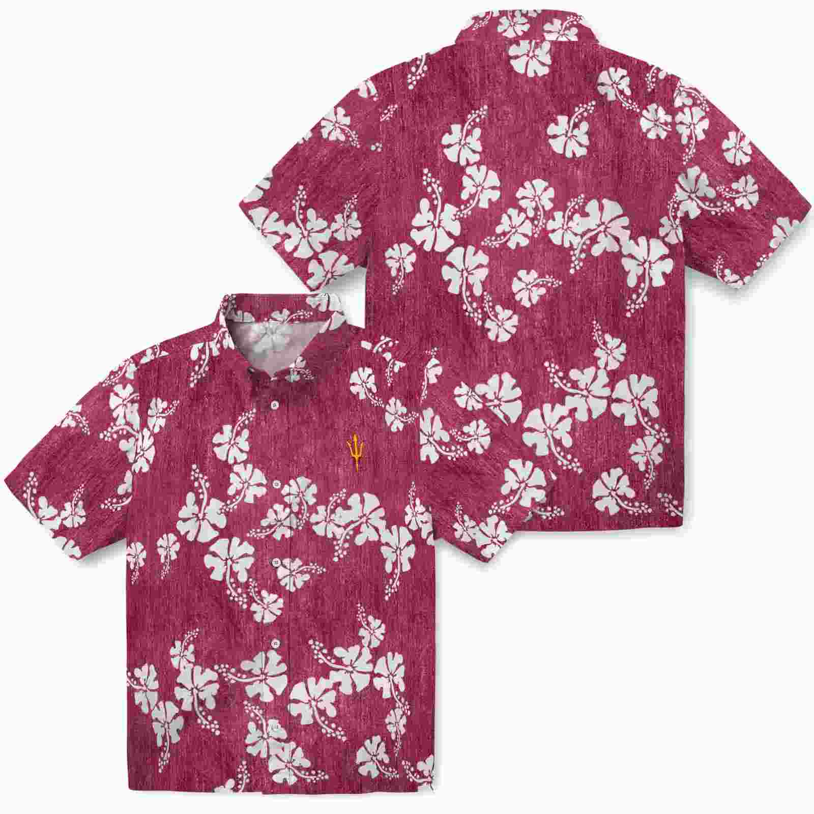 arizona state sun devils hibiscus clusters maroon hawaiian shirt high quality