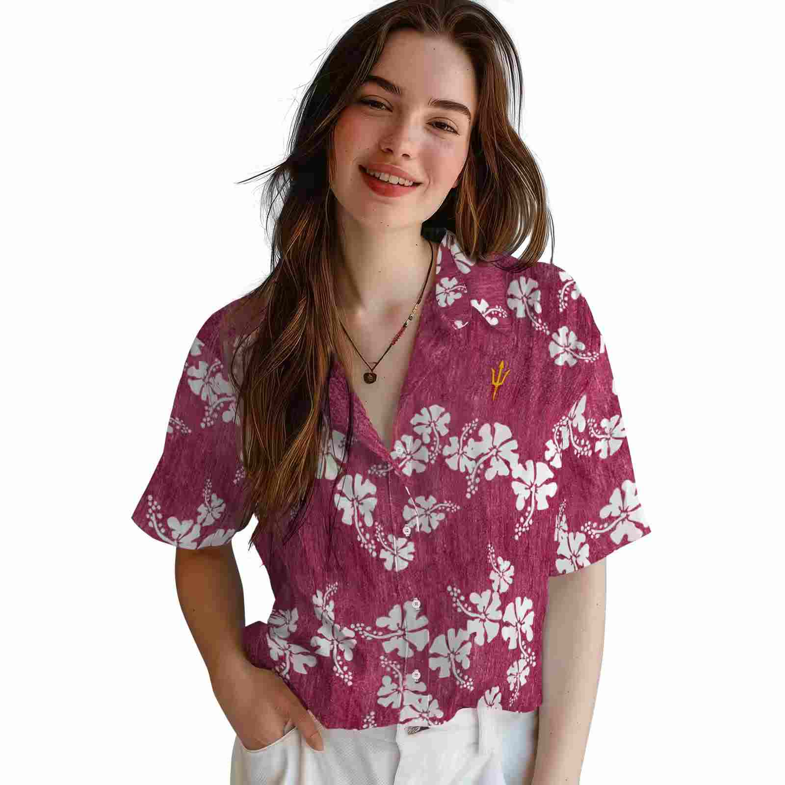 arizona state sun devils hibiscus clusters maroon hawaiian shirt latest model