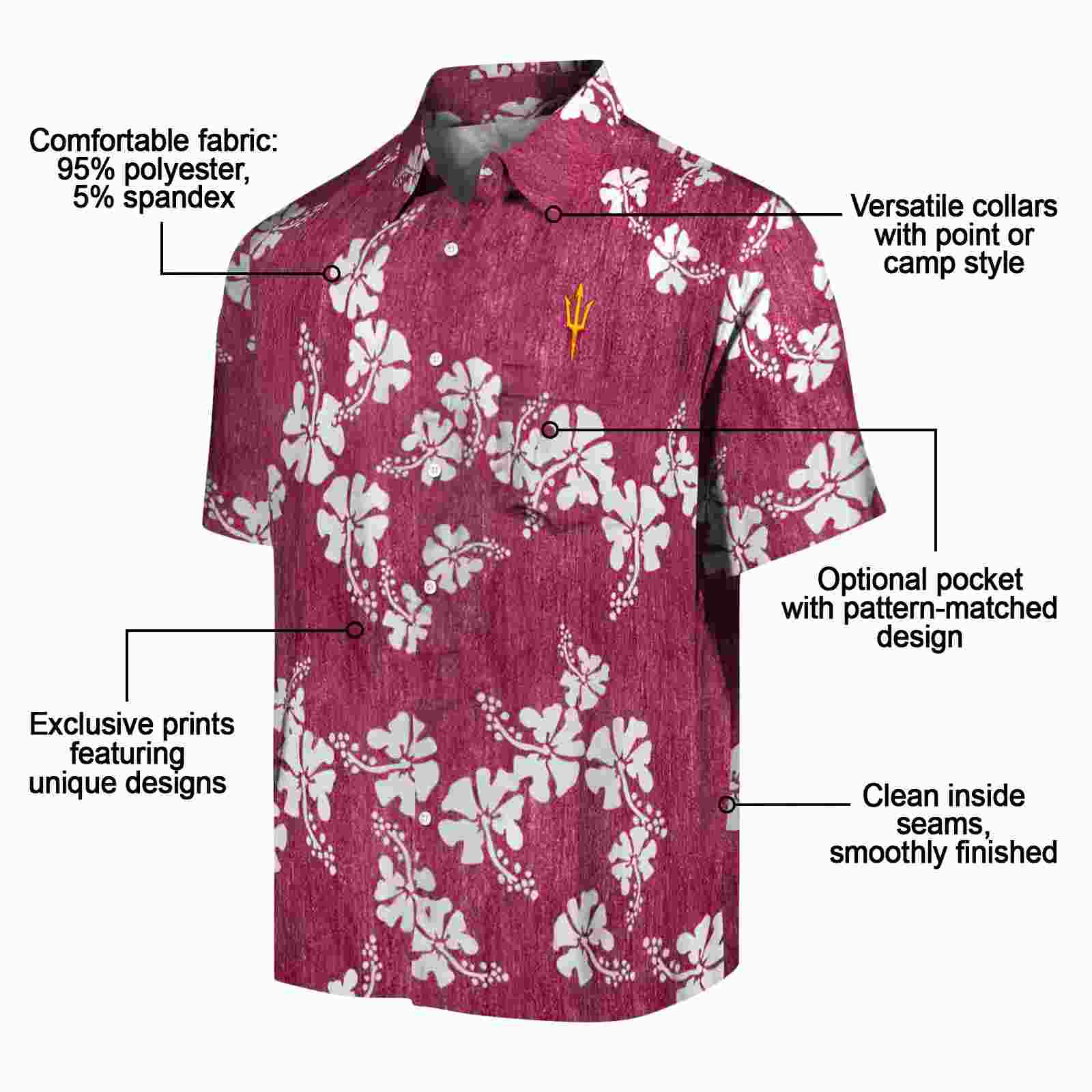 arizona state sun devils hibiscus clusters maroon hawaiian shirt new arrival