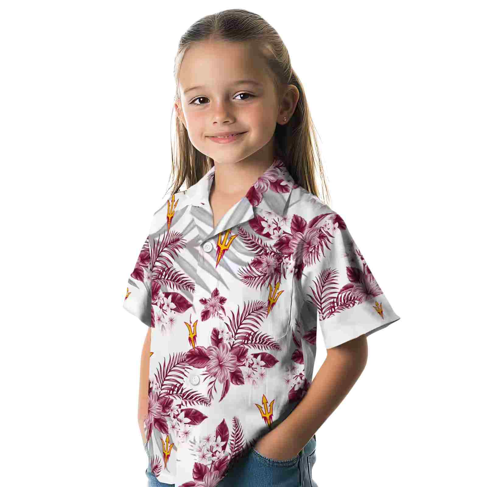 arizona state sun devils hibiscus palm leaves maroon white hawaiian shirt premium grade