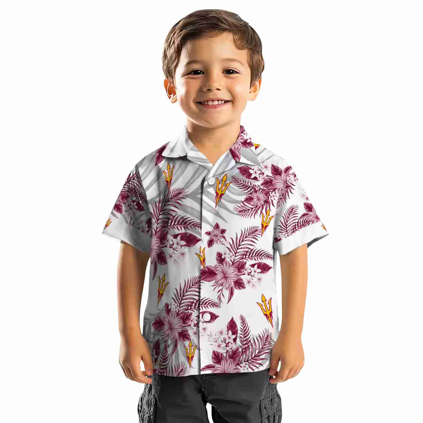 arizona state sun devils hibiscus palm leaves maroon white hawaiian shirt top rated