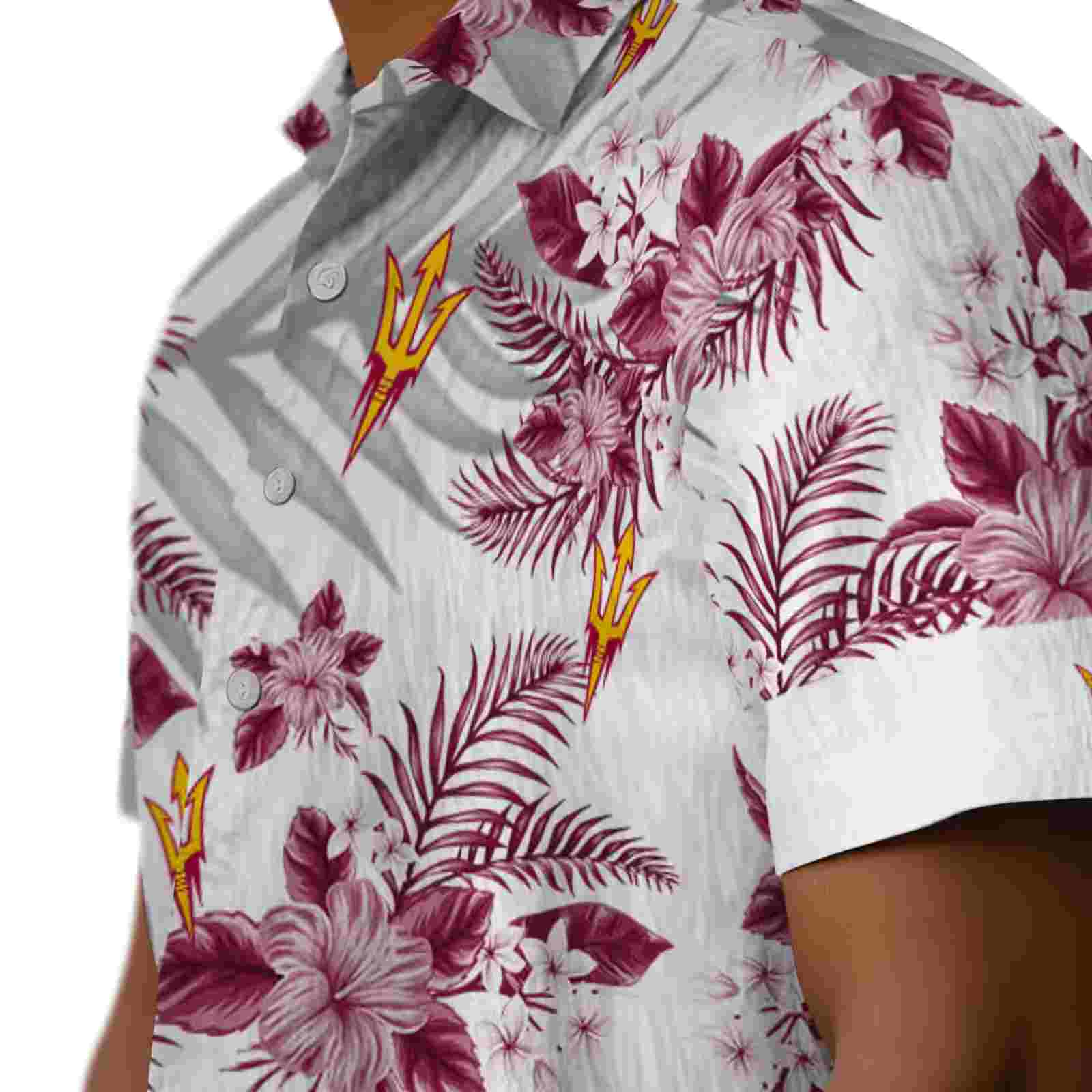 arizona state sun devils hibiscus palm leaves maroon white hawaiian shirt trendy