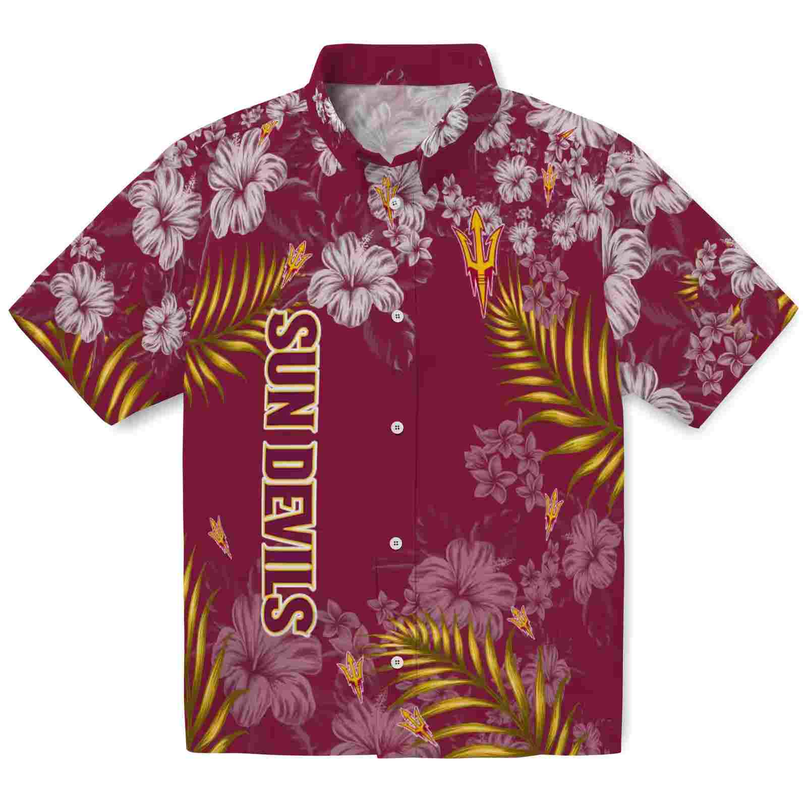 Arizona State Sun Devils Hibiscus Print Maroon Hawaiian Shirt