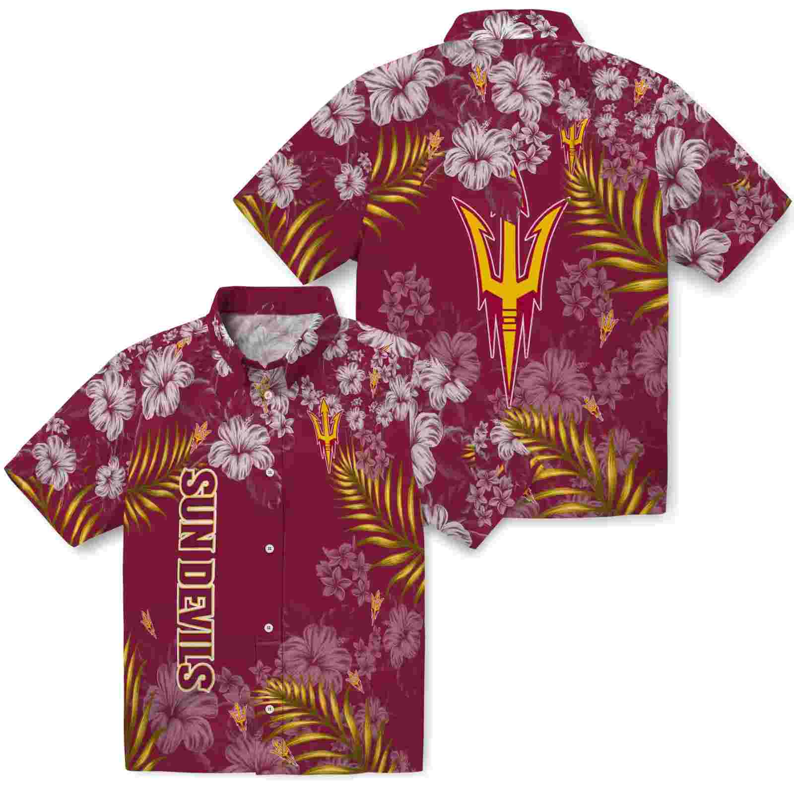 arizona state sun devils hibiscus print maroon hawaiian shirt high quality