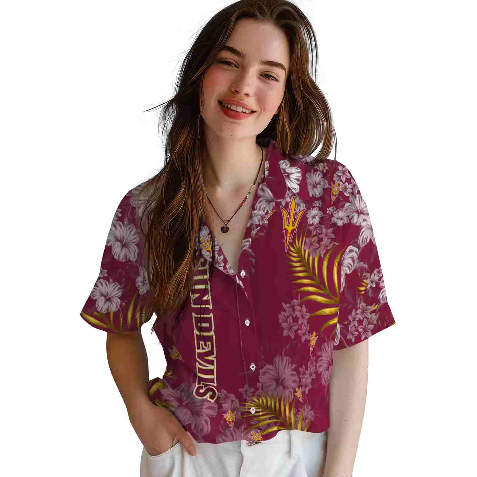 arizona state sun devils hibiscus print maroon hawaiian shirt latest model