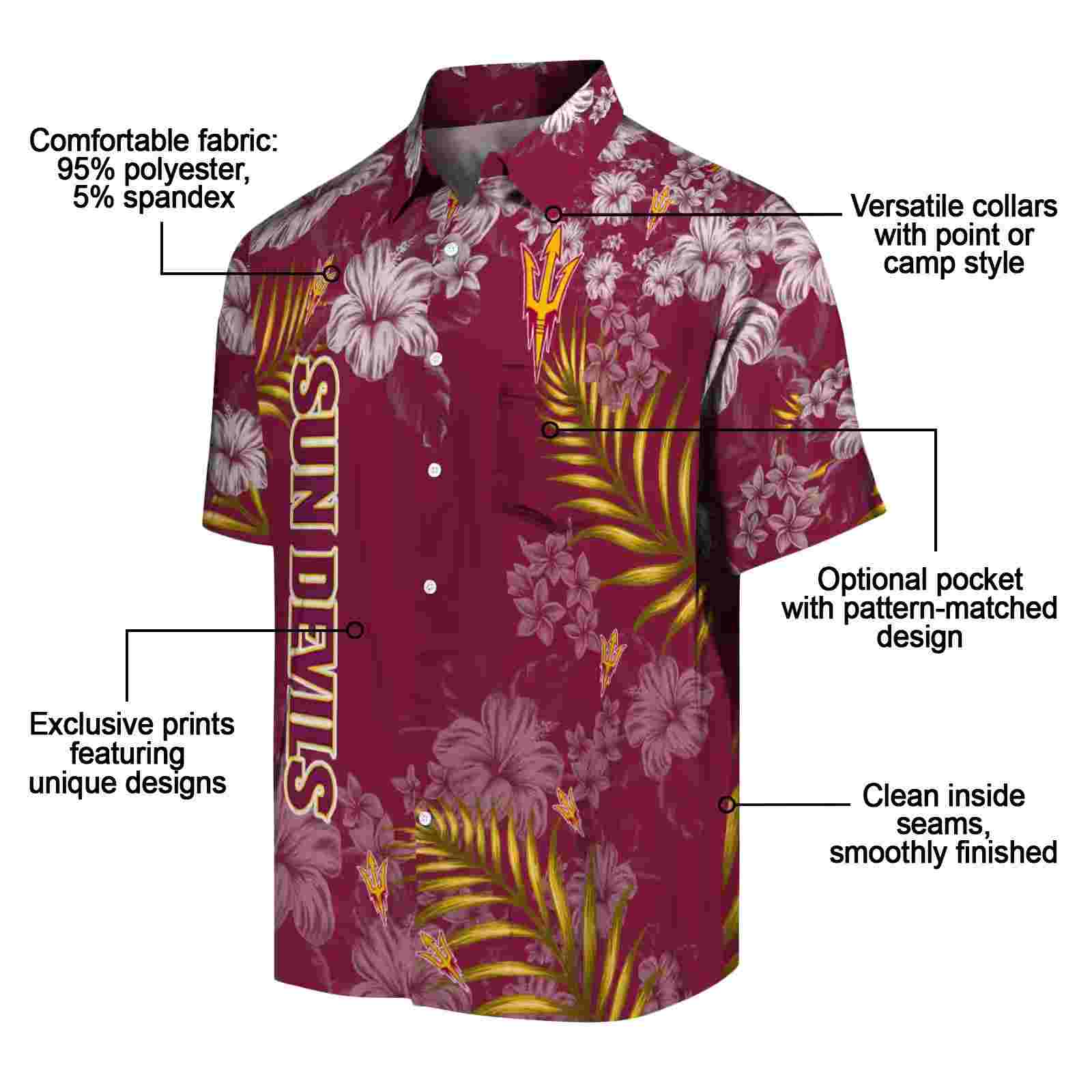 arizona state sun devils hibiscus print maroon hawaiian shirt new arrival