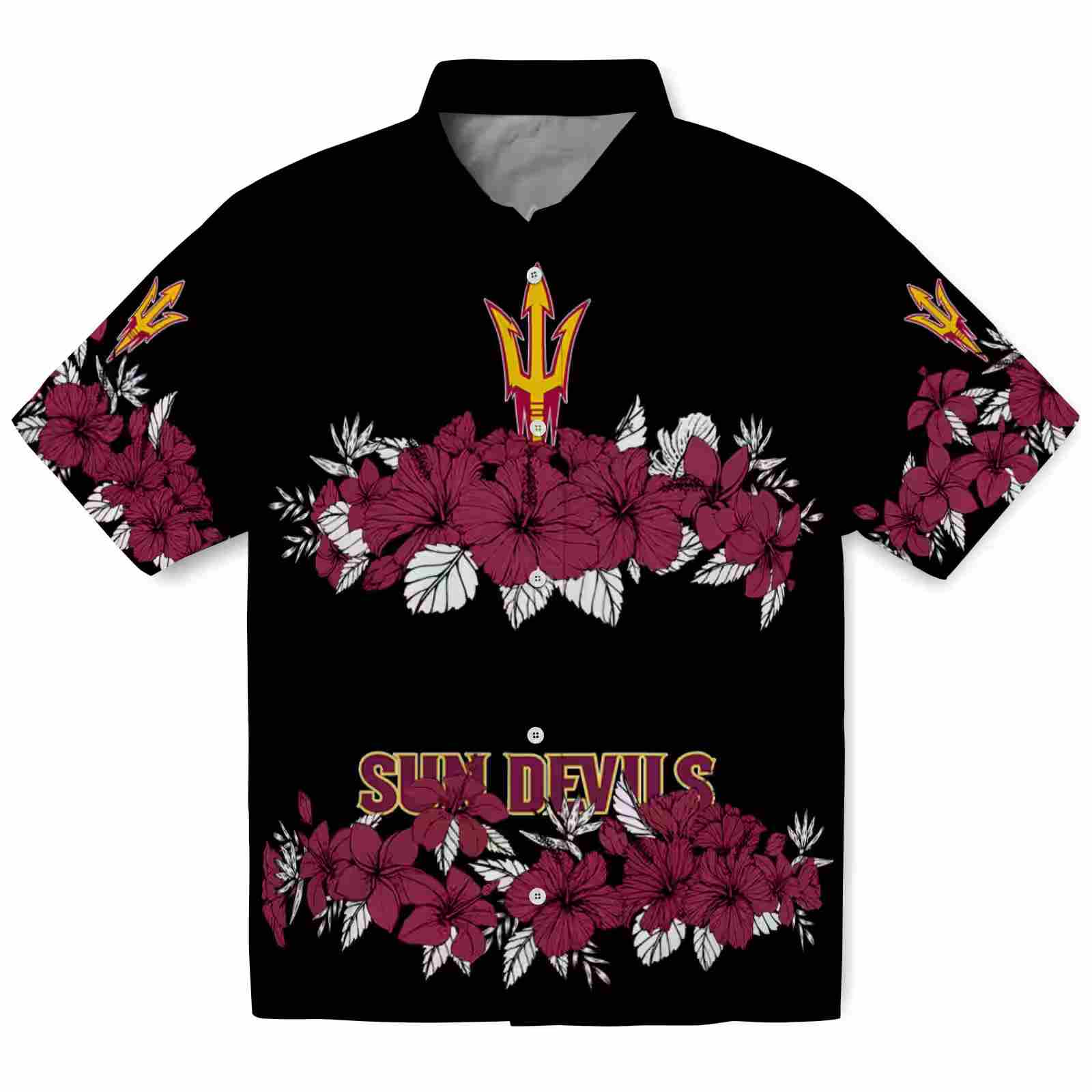 Arizona State Sun Devils Hibiscus Stripe Maroon Black Hawaiian Shirt