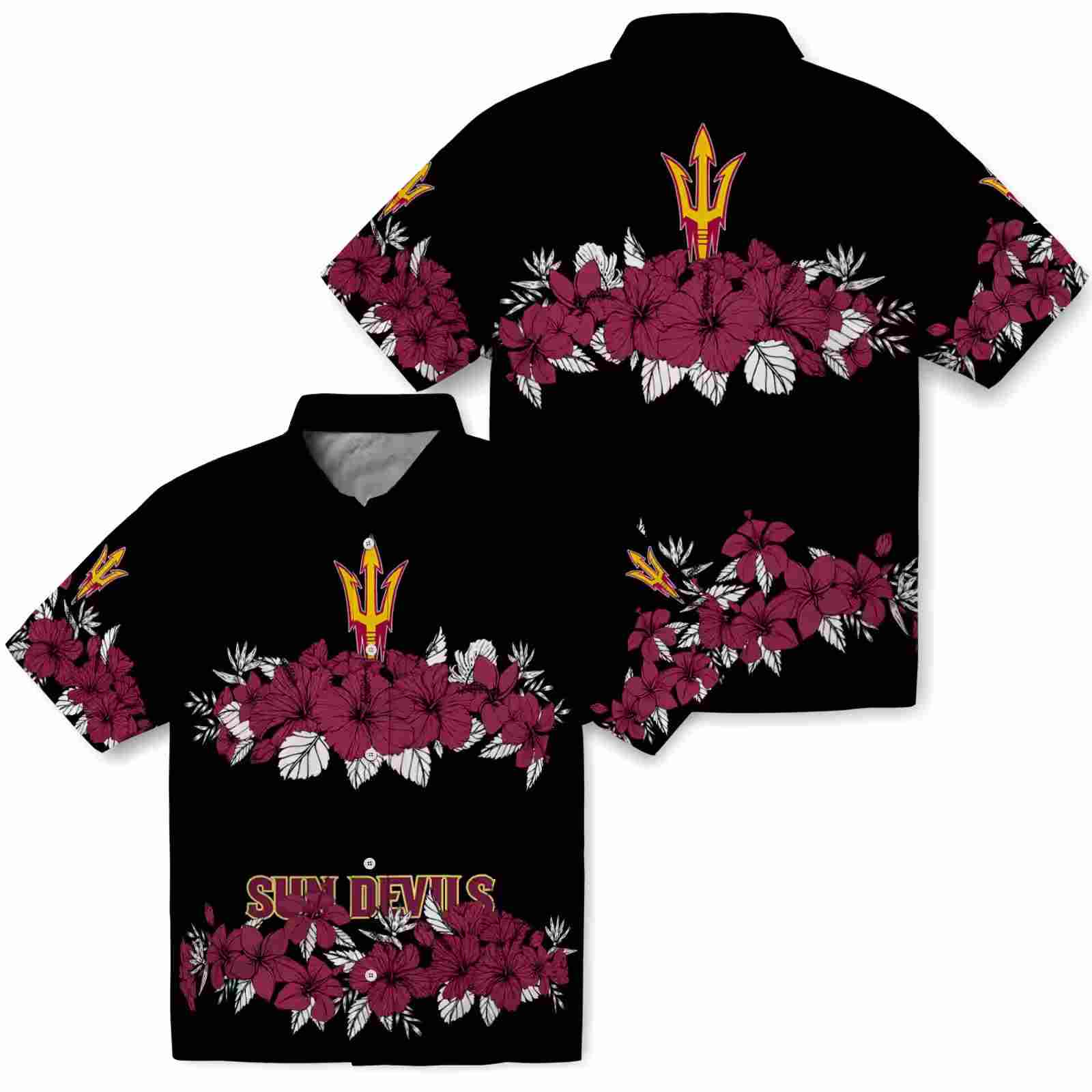 arizona state sun devils hibiscus stripe maroon black hawaiian shirt high quality