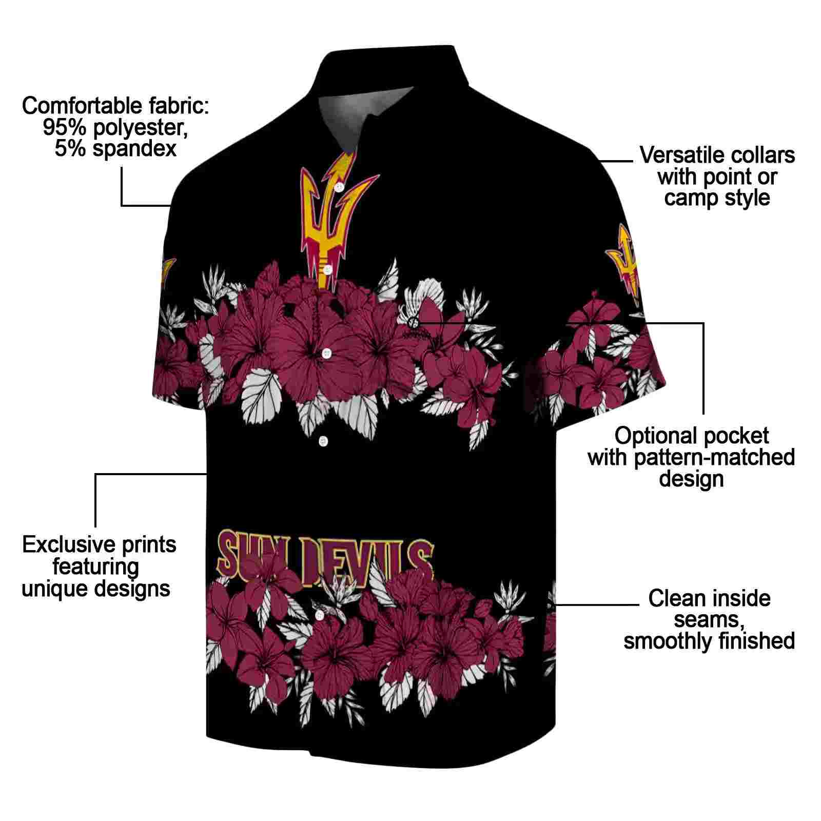 arizona state sun devils hibiscus stripe maroon black hawaiian shirt new arrival