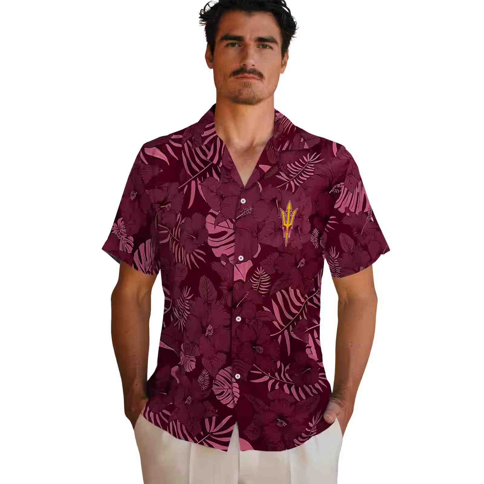 arizona state sun devils jungle vibes maroon hawaiian shirt fashion forward