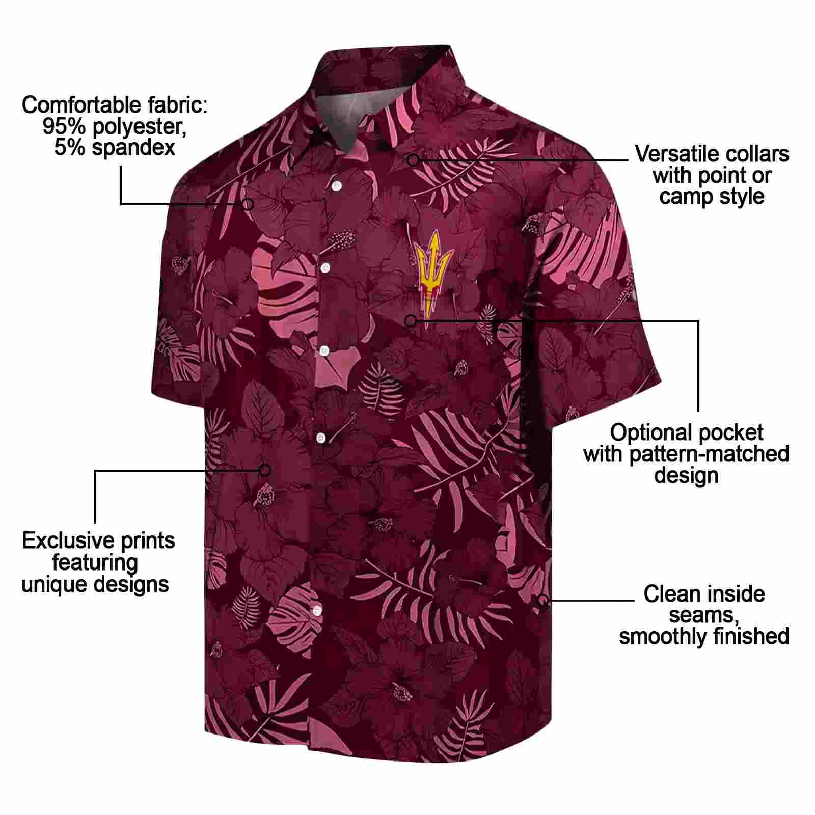 arizona state sun devils jungle vibes maroon hawaiian shirt new arrival