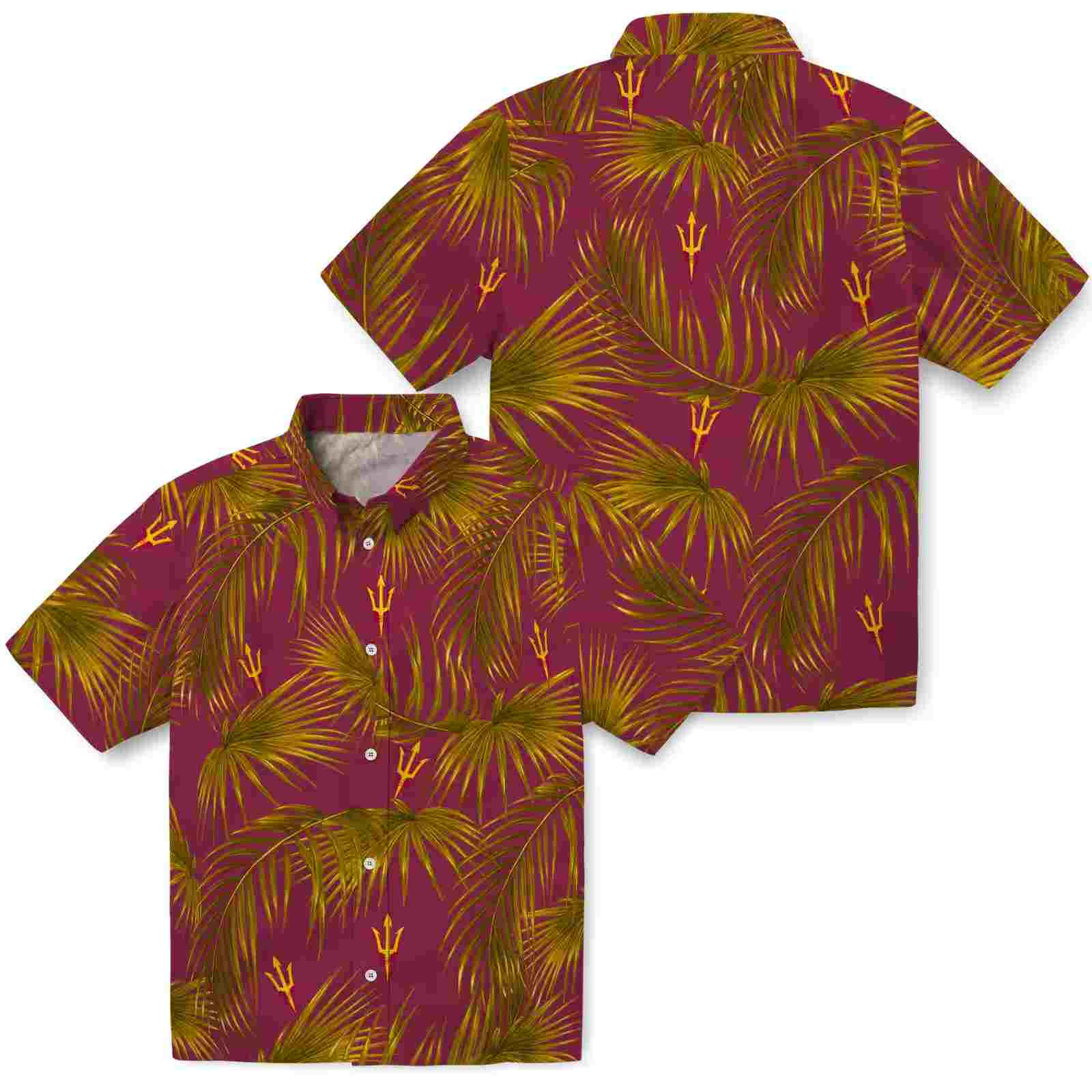 arizona state sun devils leafy palms maroon hawaiian shirt high quality