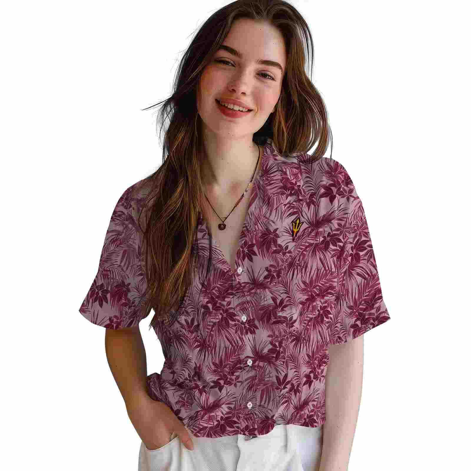 arizona state sun devils leafy pattern maroon hawaiian shirt latest model