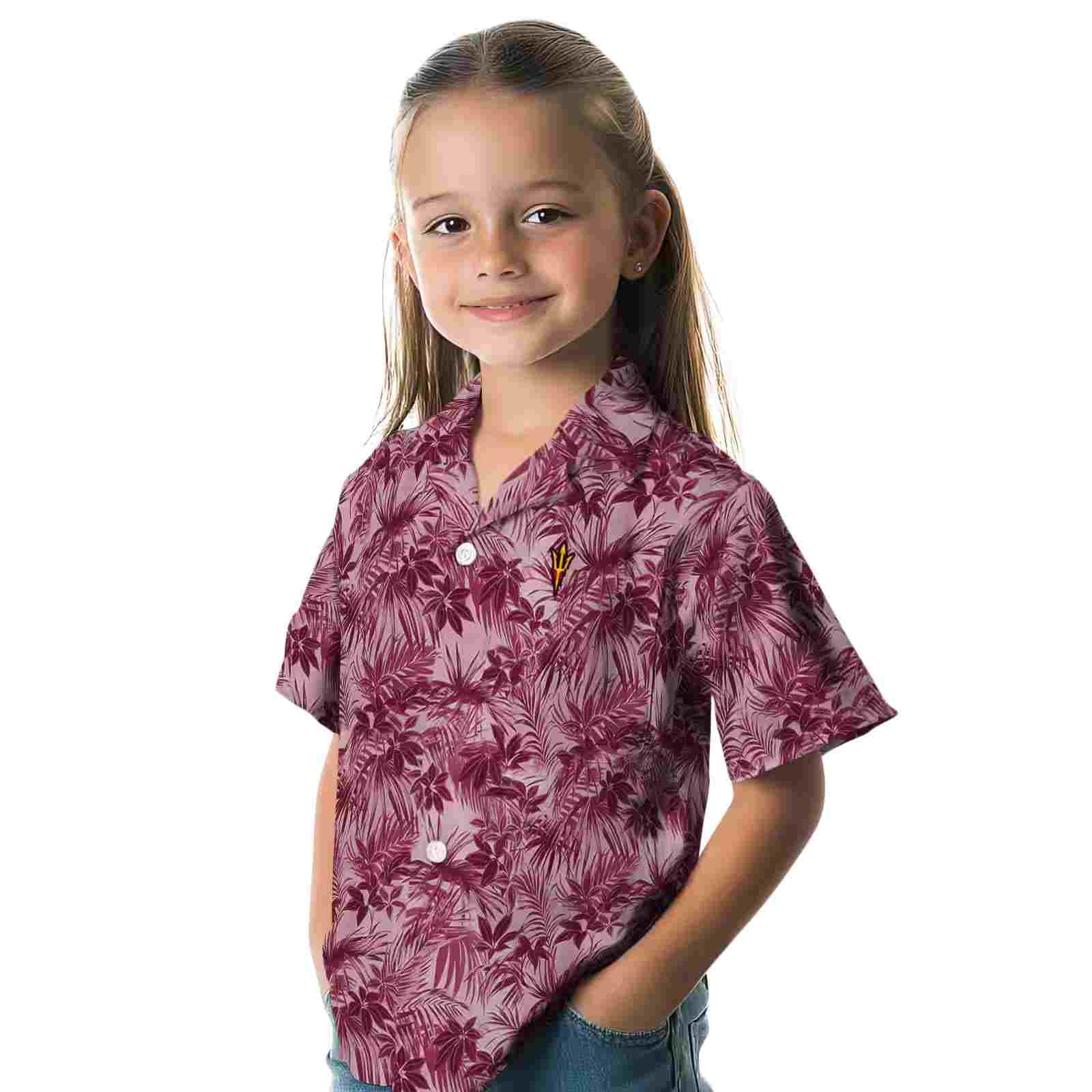 arizona state sun devils leafy pattern maroon hawaiian shirt premium grade