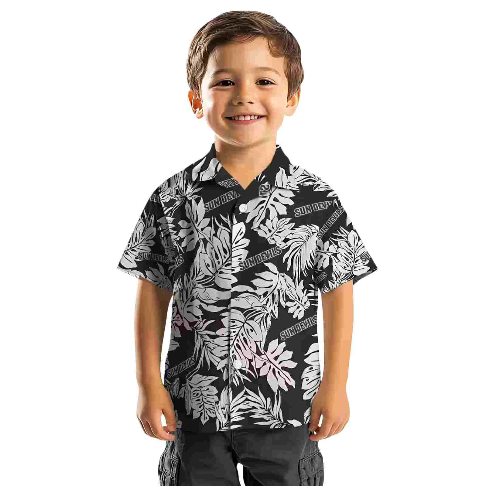 arizona state sun devils monstera leaf pattern black hawaiian shirt top rated