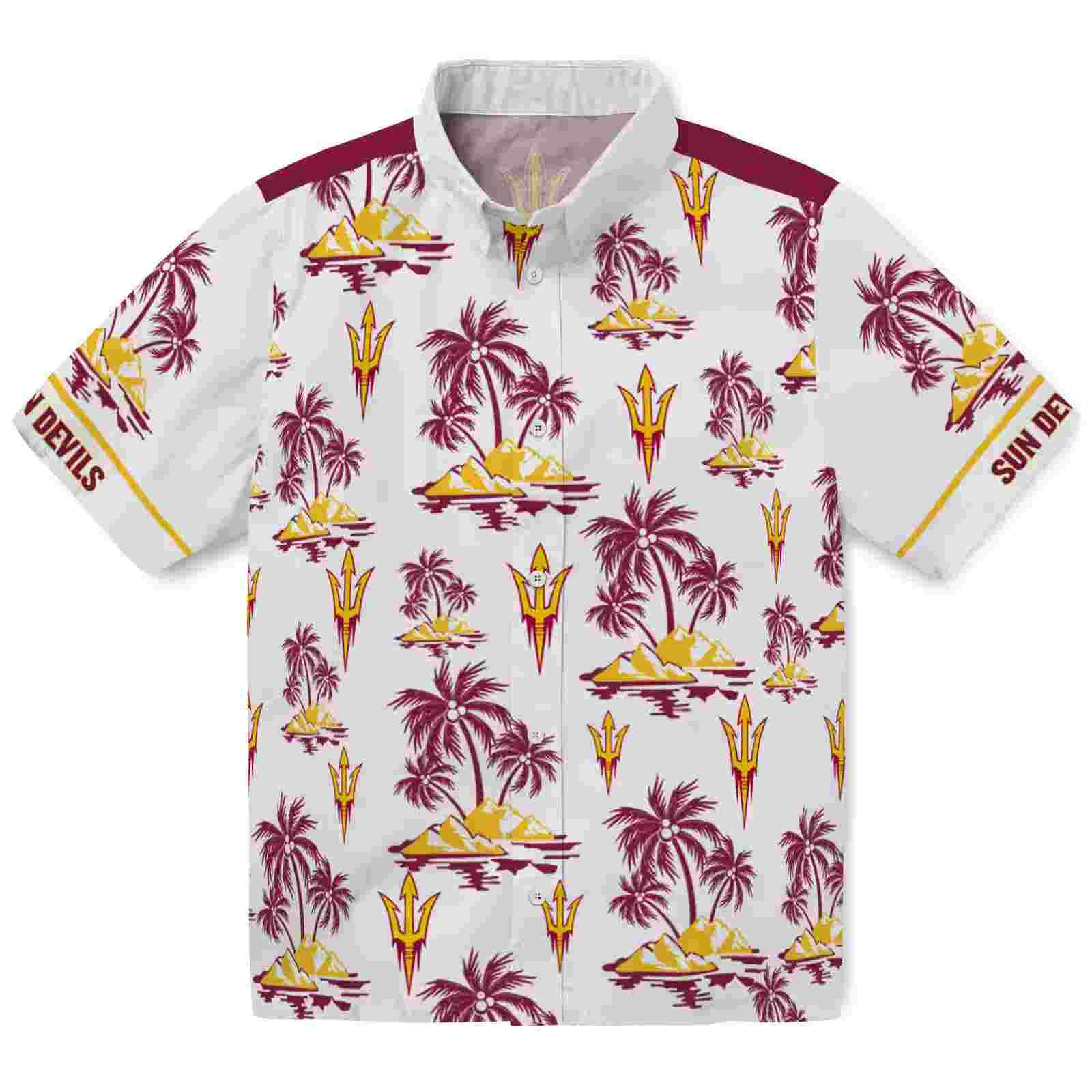 Arizona State Sun Devils Palm Island Print Maroon White Hawaiian Shirt