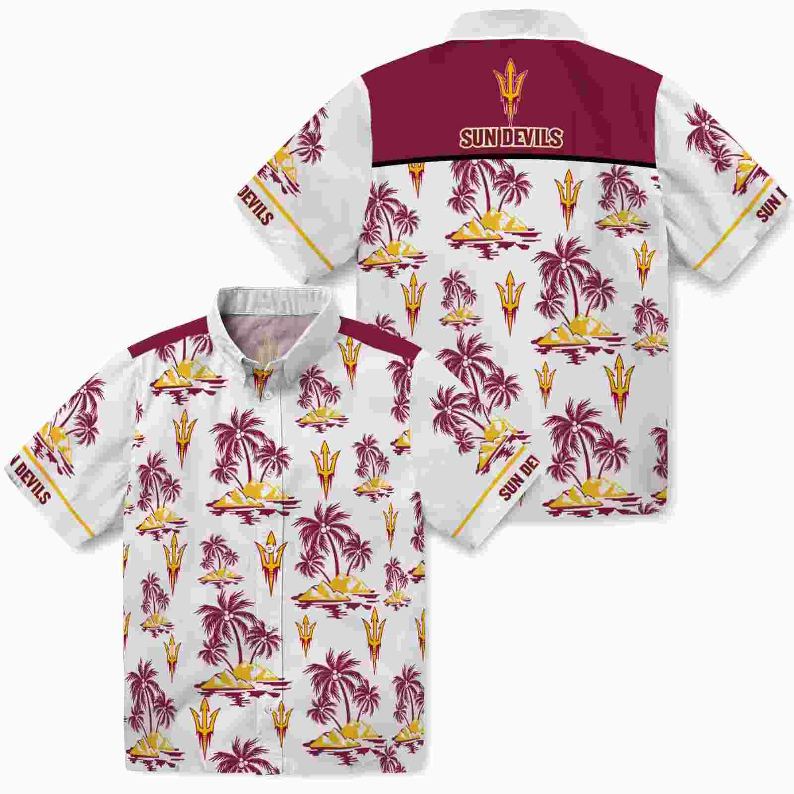 arizona state sun devils palm island print maroon white hawaiian shirt high quality