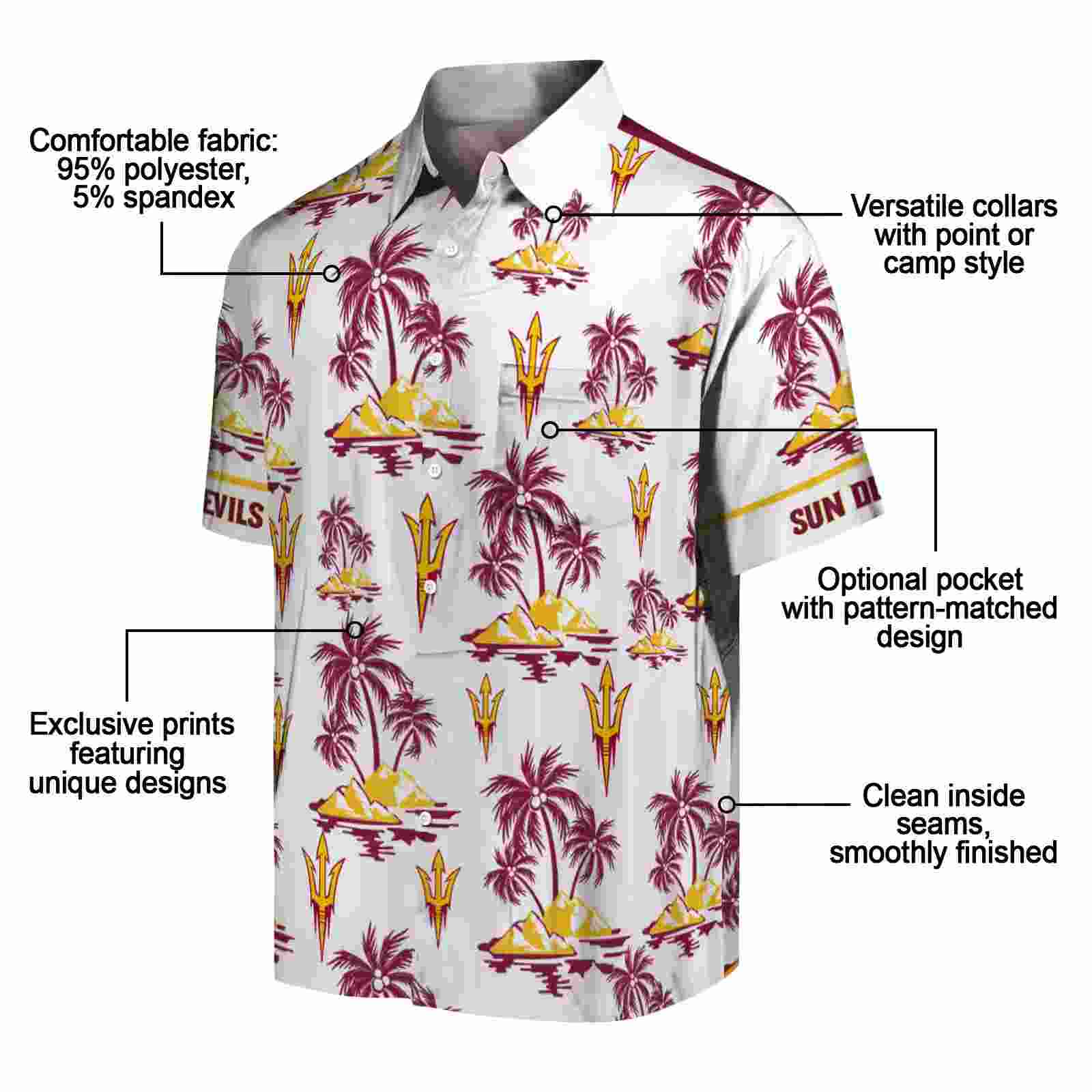 arizona state sun devils palm island print maroon white hawaiian shirt new arrival